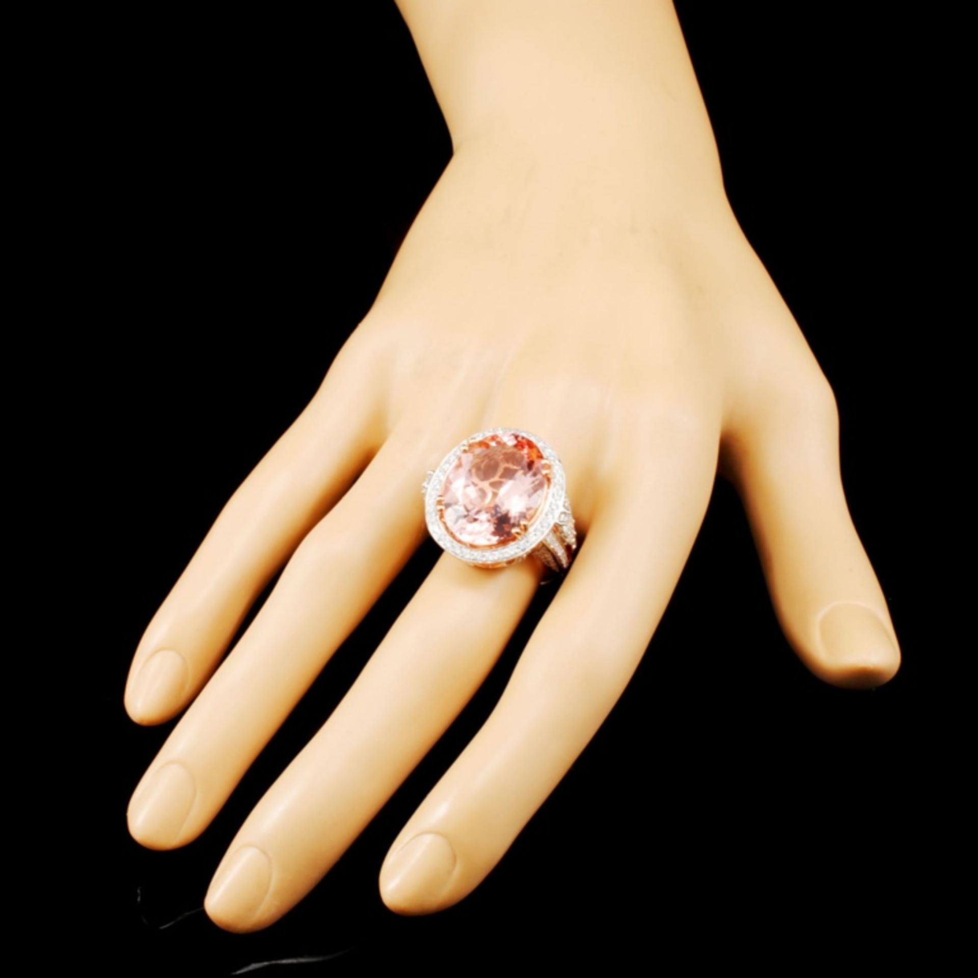 14K Gold 13.63ct Morganite & 1.55ctw Diamond Ring - Image 3 of 5