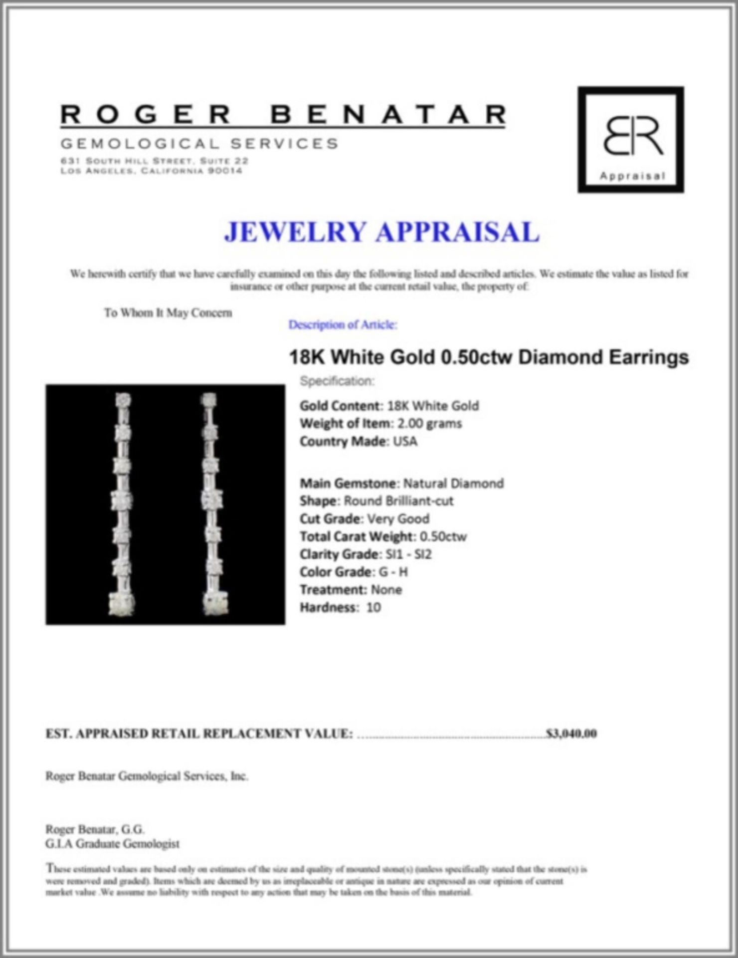 18K White Gold 0.50ctw Diamond Earrings - Image 3 of 3