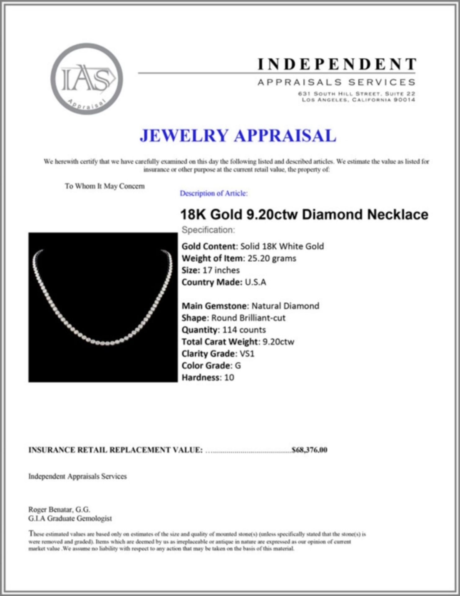 18K Gold 9.20ctw Diamond Necklace - Image 4 of 4