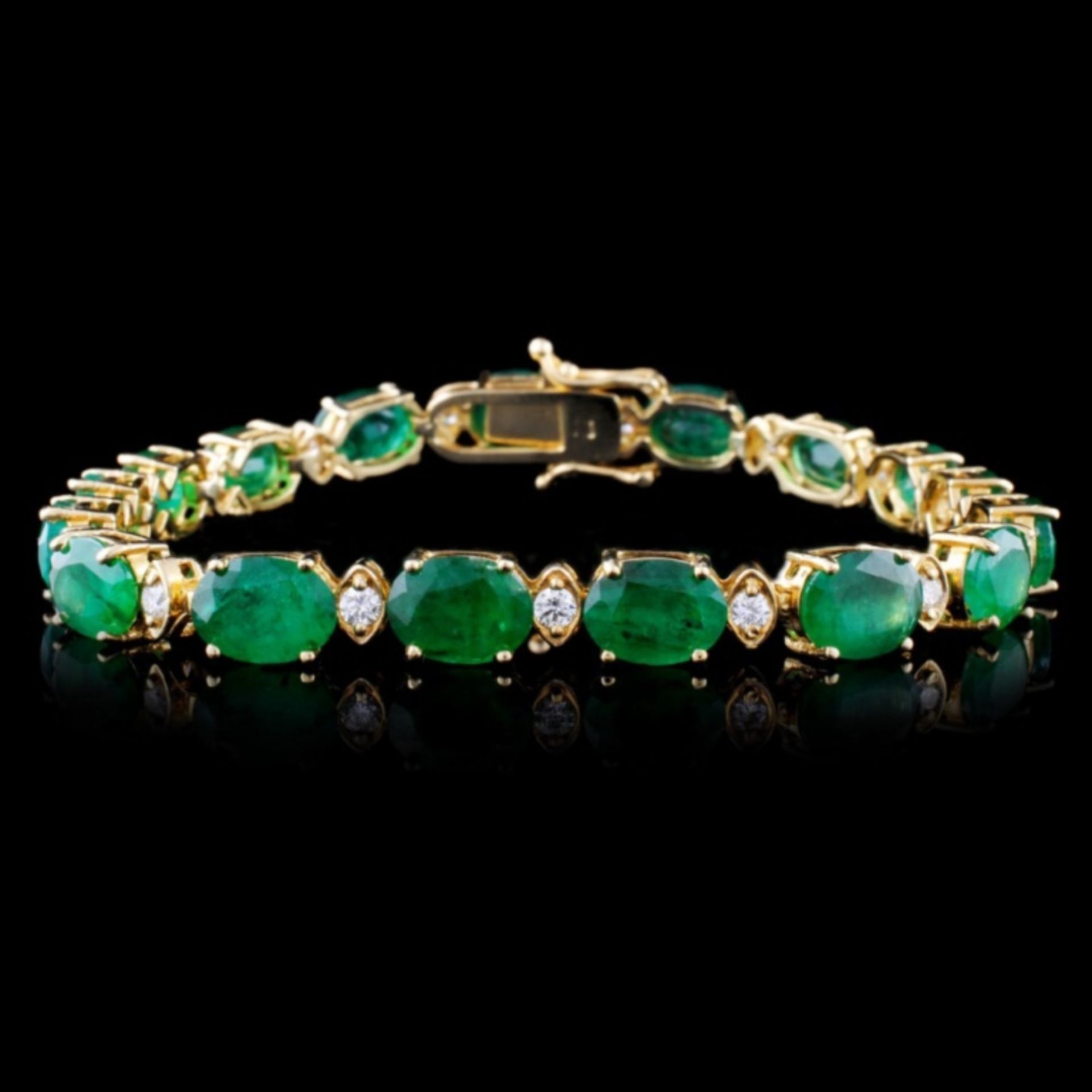 14K Gold 30.00ct Emerald & 1.50ct Diamond Bracelet