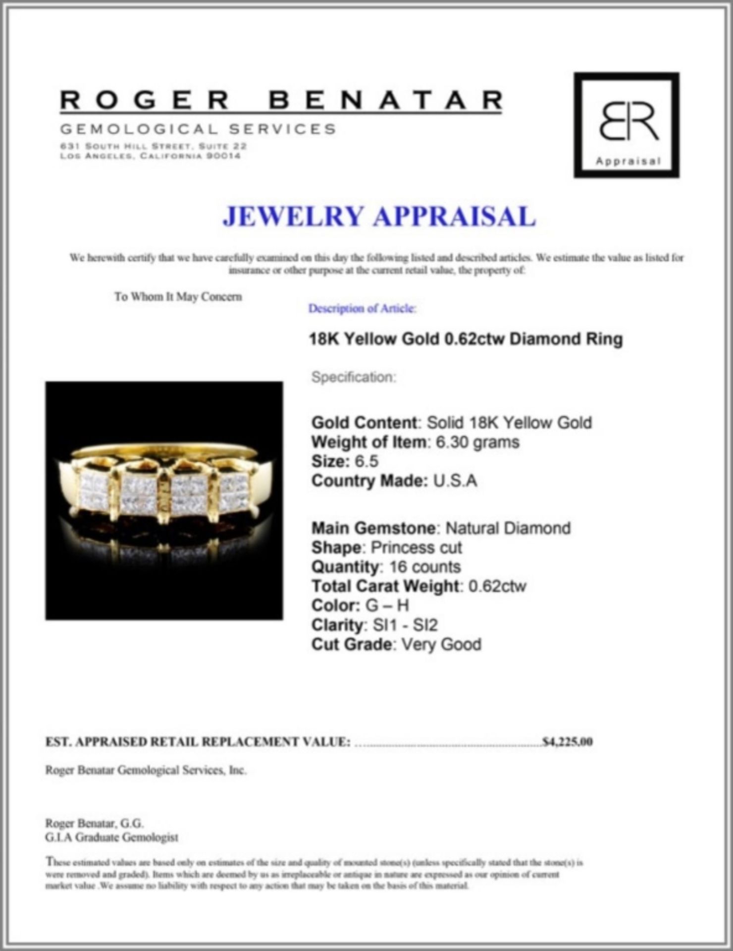 18K Yellow Gold 0.62ctw Diamond Ring - Image 4 of 4