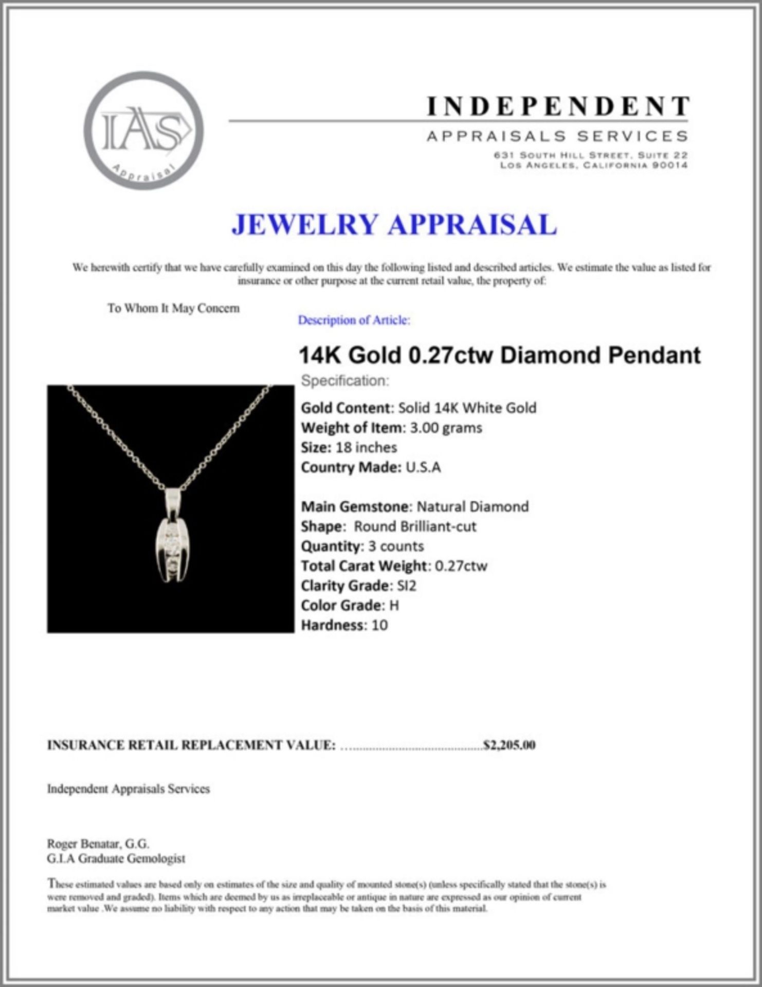 14K Gold 0.27ctw Diamond Pendant - Image 4 of 4