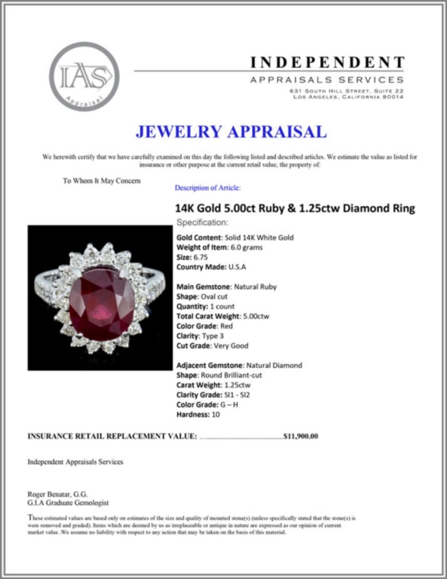 14K Gold 5.00ct Ruby & 1.25ctw Diamond Ring - Image 4 of 4