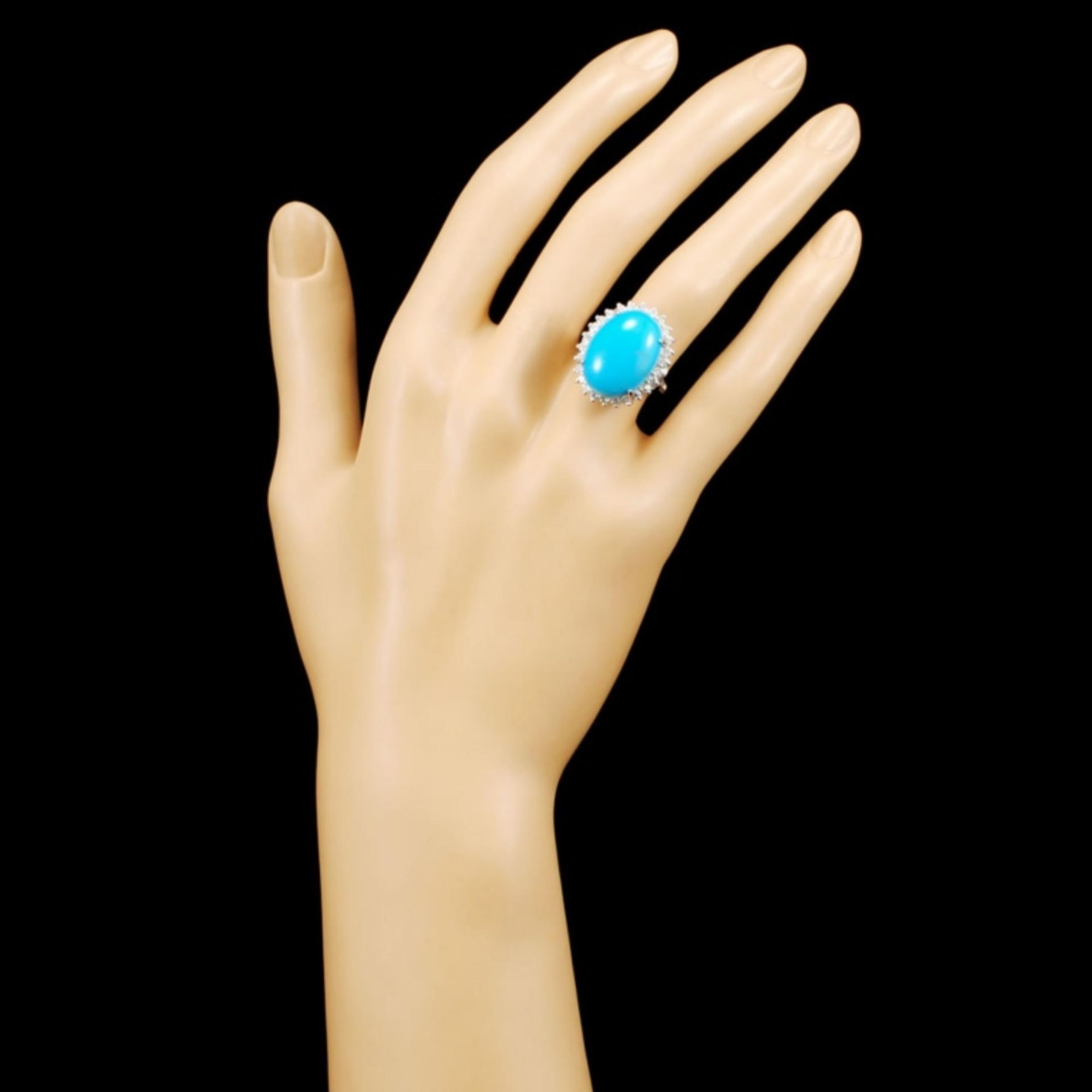 14K Gold 12.00ct Turquoise & 0.69ctw Diamond Ring - Image 4 of 5