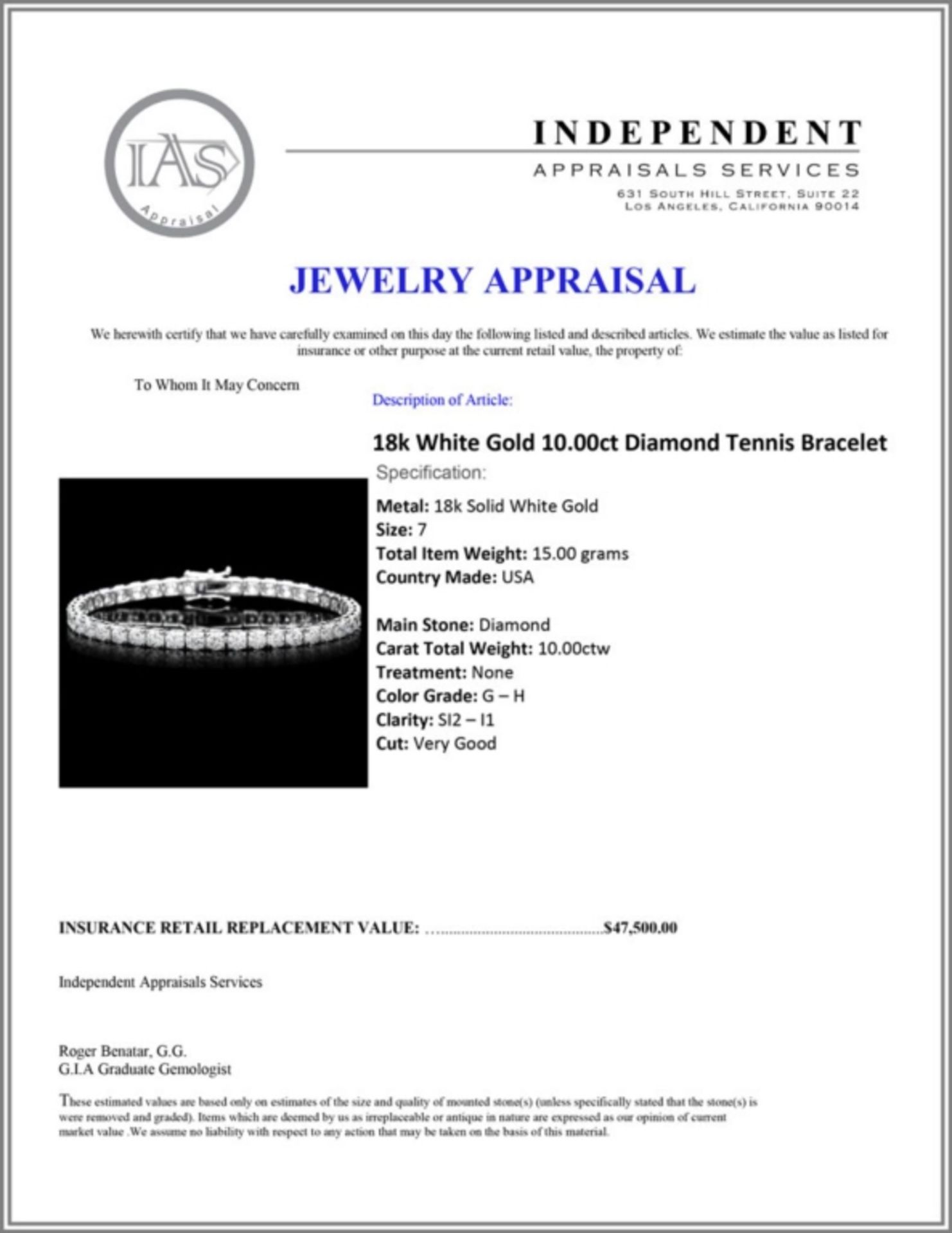 ^18k White Gold 10.00ct Diamond Tennis Bracelet - Image 4 of 4