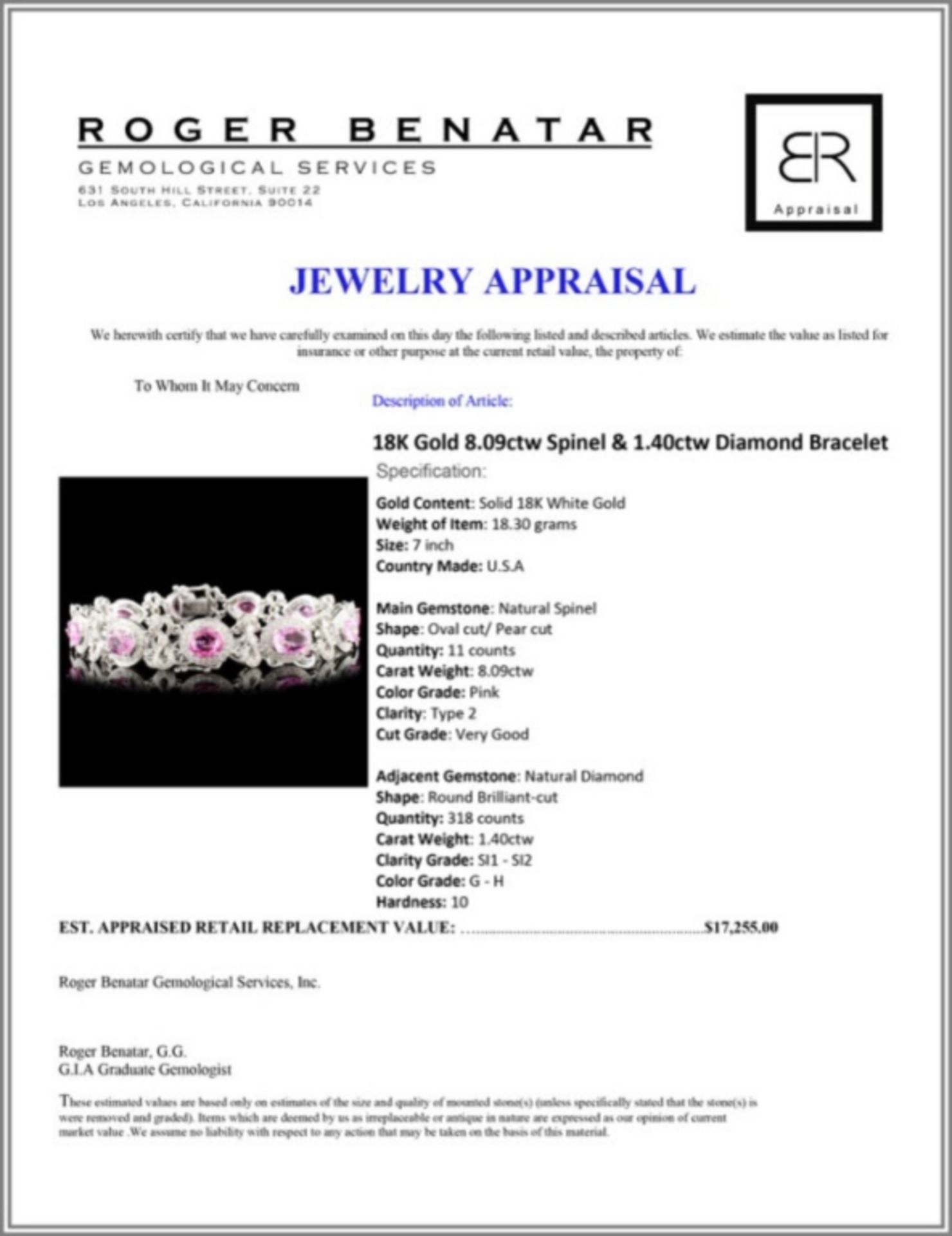 18K Gold 8.09ctw Spinel & 1.40ctw Diamond Bracelet - Image 4 of 4