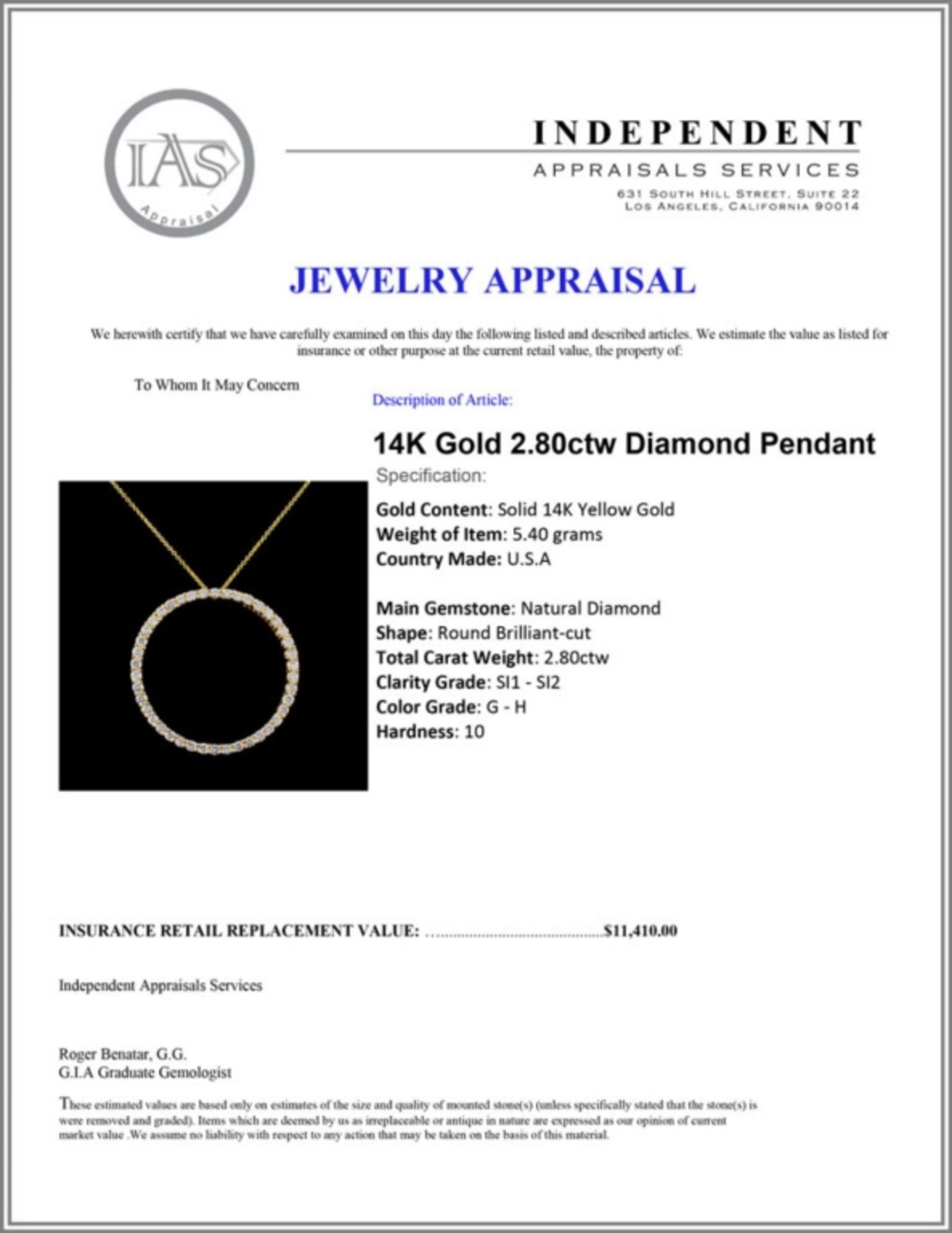 14K Gold 2.80ctw Diamond Pendant - Image 4 of 4