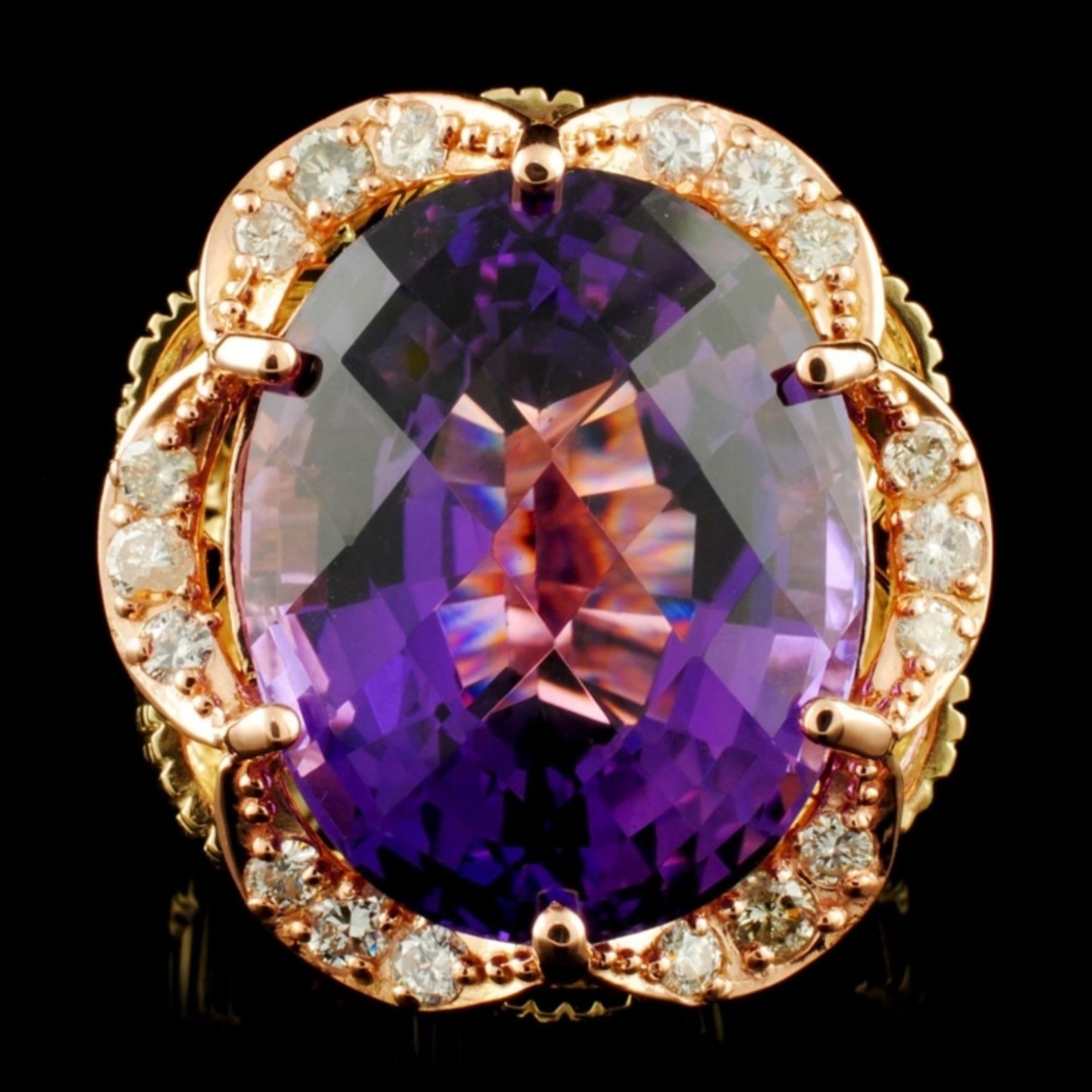 14K Gold 23.02ct Amethyst & 0.75ctw Diamond Ring