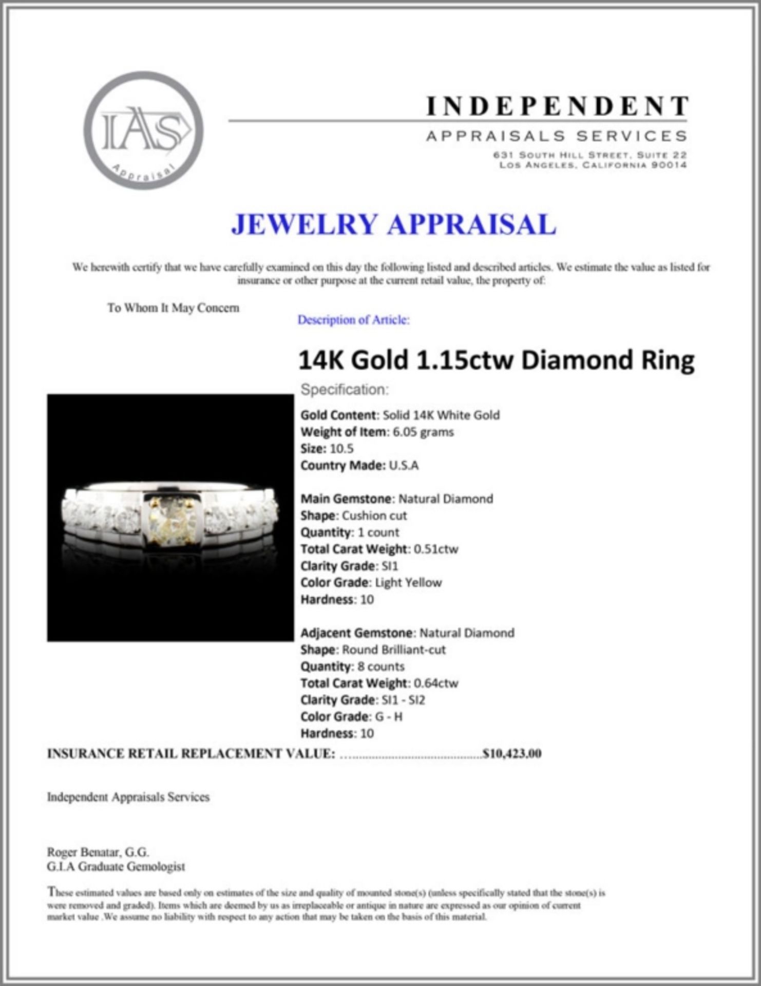 14K Gold 1.15ctw Diamond Ring - Image 4 of 4