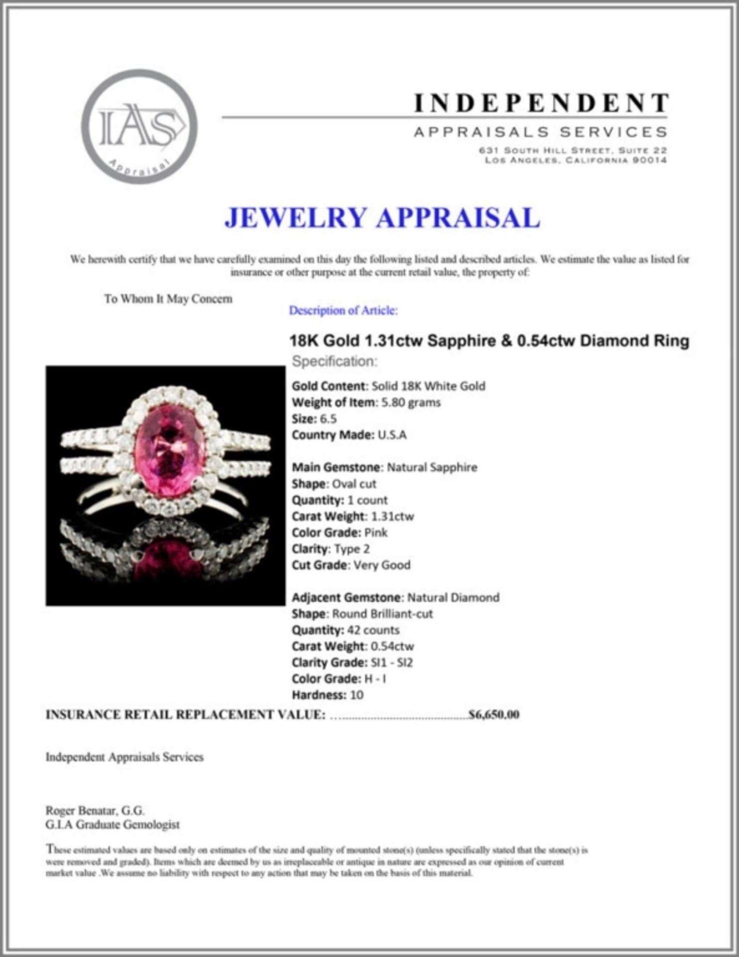 18K Gold 1.31ctw Sapphire & 0.54ctw Diamond Ring - Image 5 of 5