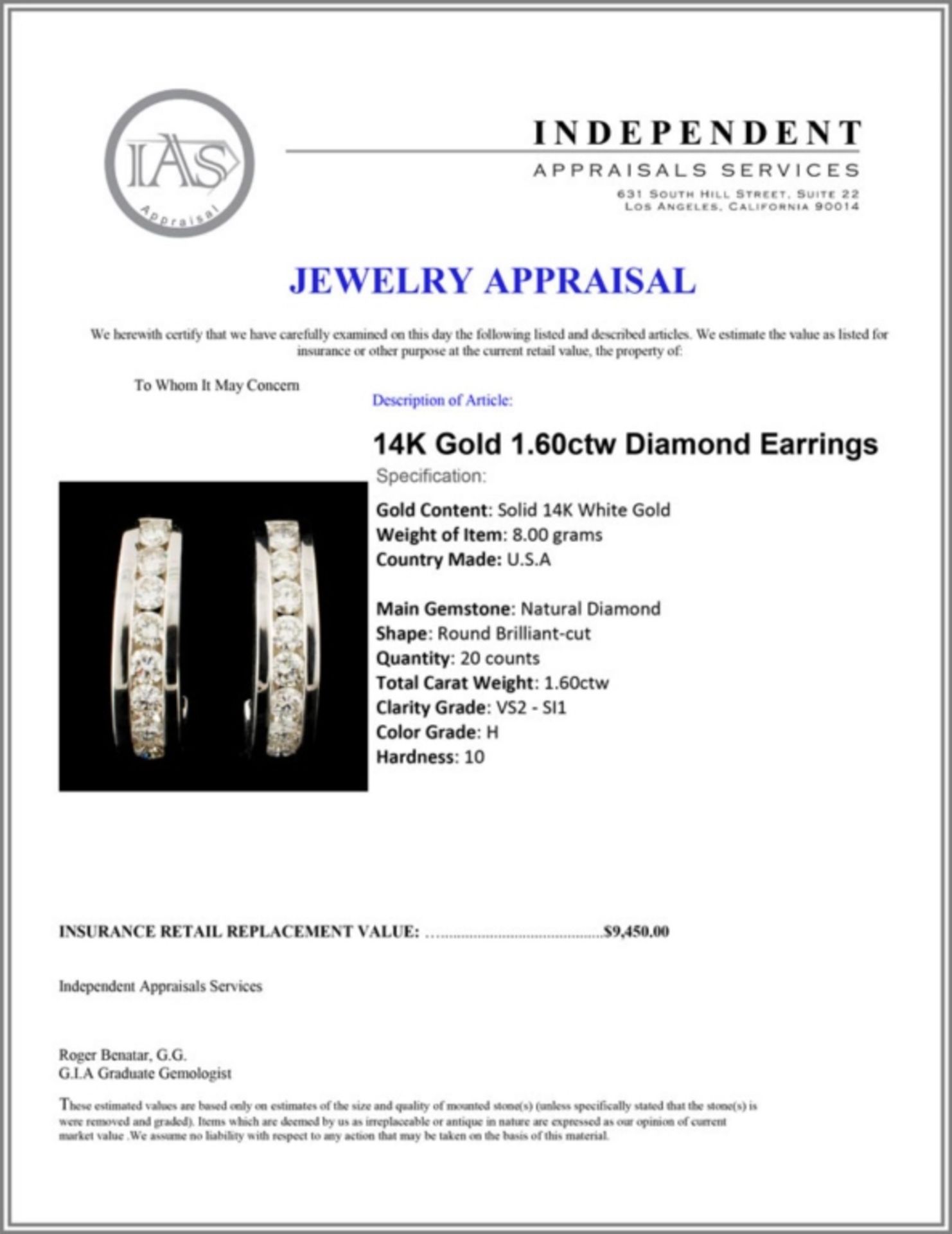 14K Gold 1.60ctw Diamond Earrings - Image 3 of 3