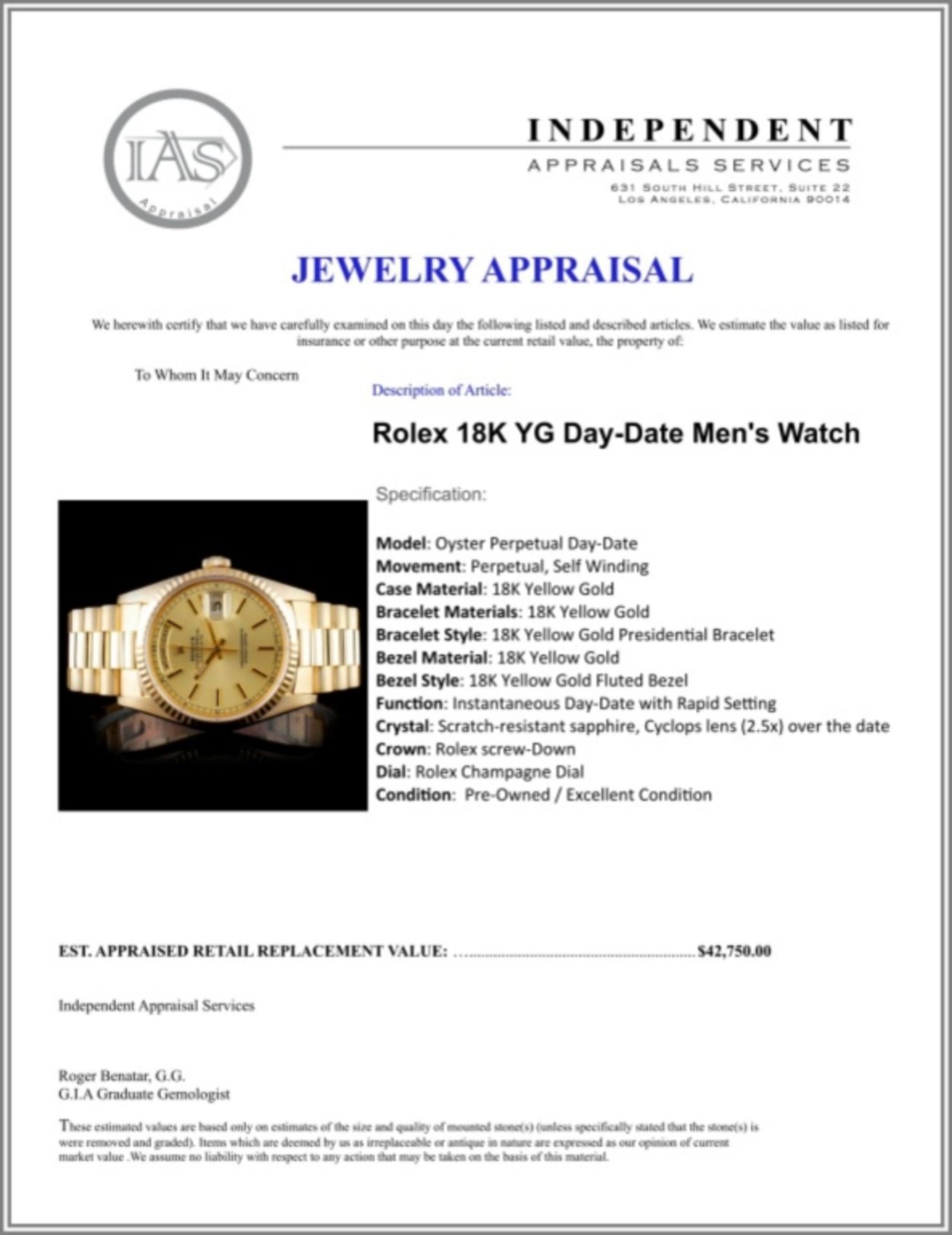 Rolex 18K YG Day-Date Men's Watch - Image 6 of 6