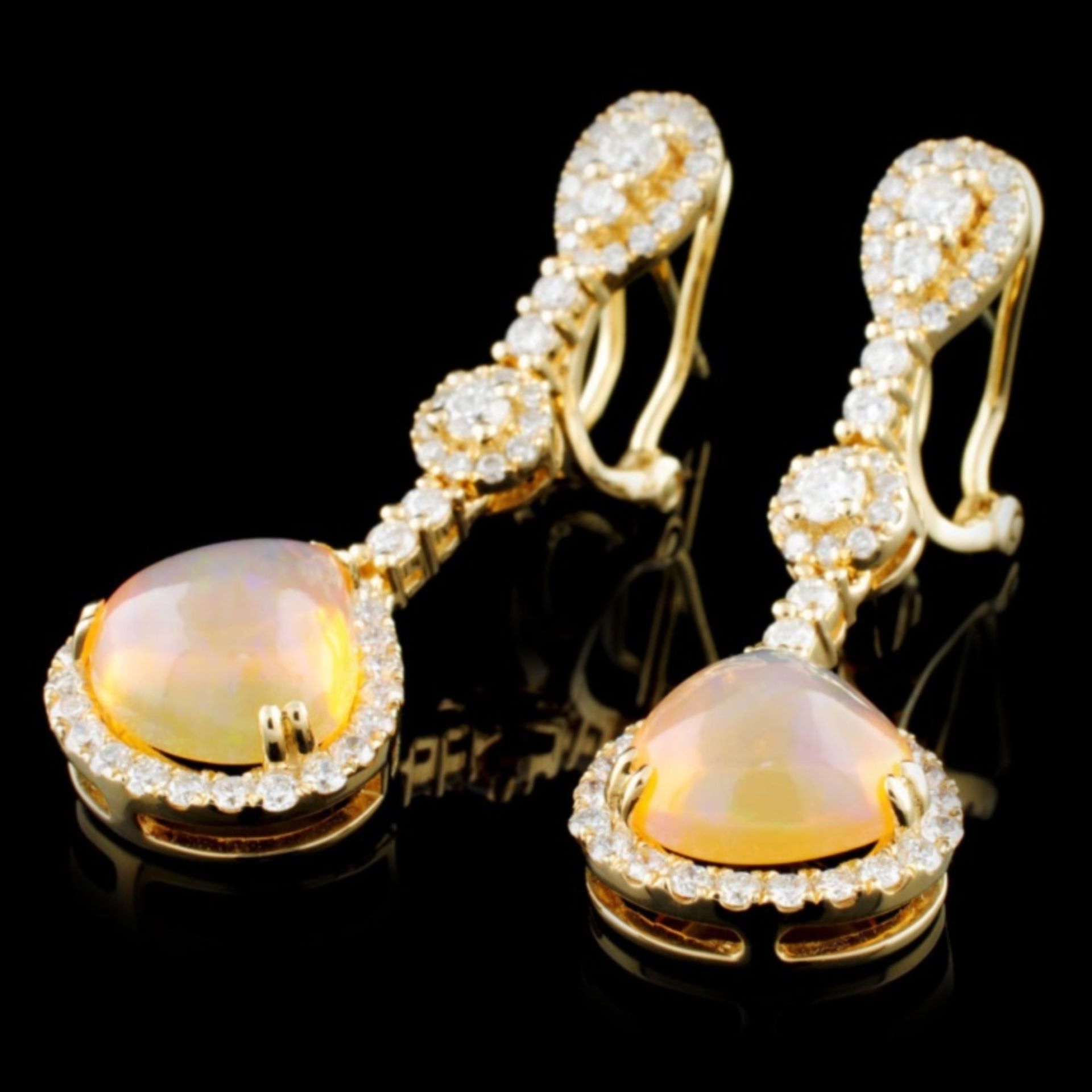 14K Gold 3.30ctw Opal & 1.20ctw Diamond Earrings - Image 2 of 2