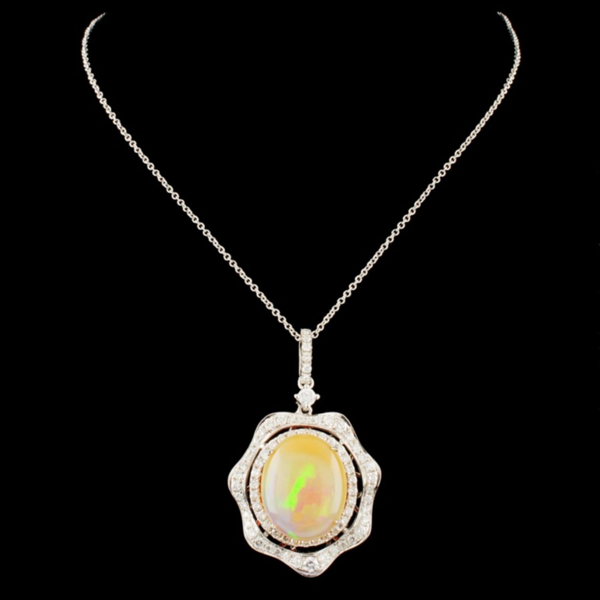 14K Gold 5.22ct Opal & 0.95ctw Diamond Pendant - Image 2 of 4