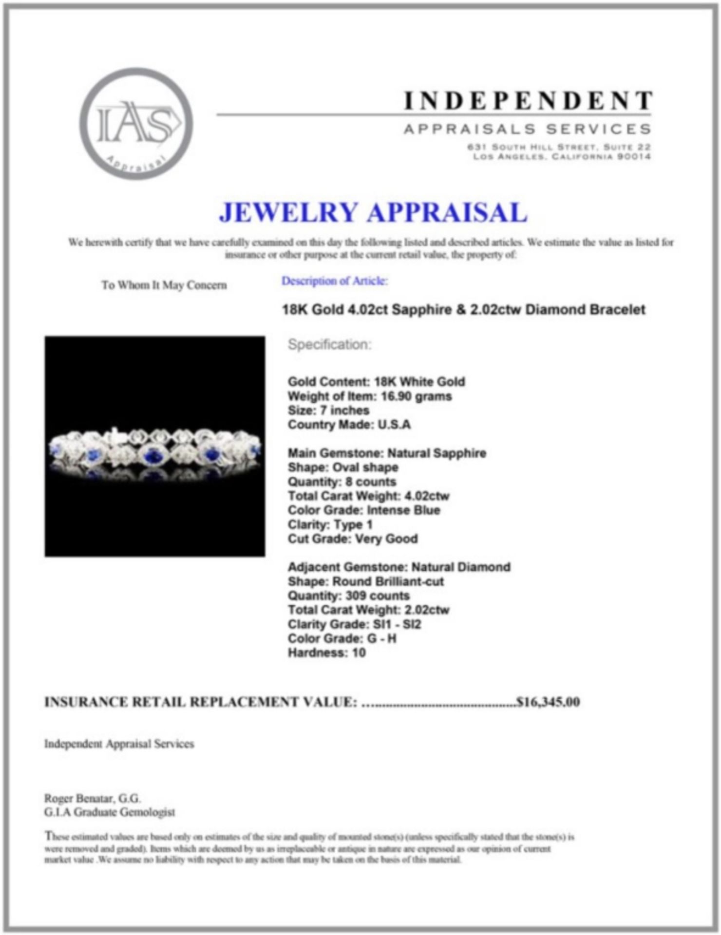 18K Gold 4.02ct Sapphire & 2.02ctw Diamond Bracele - Image 4 of 4