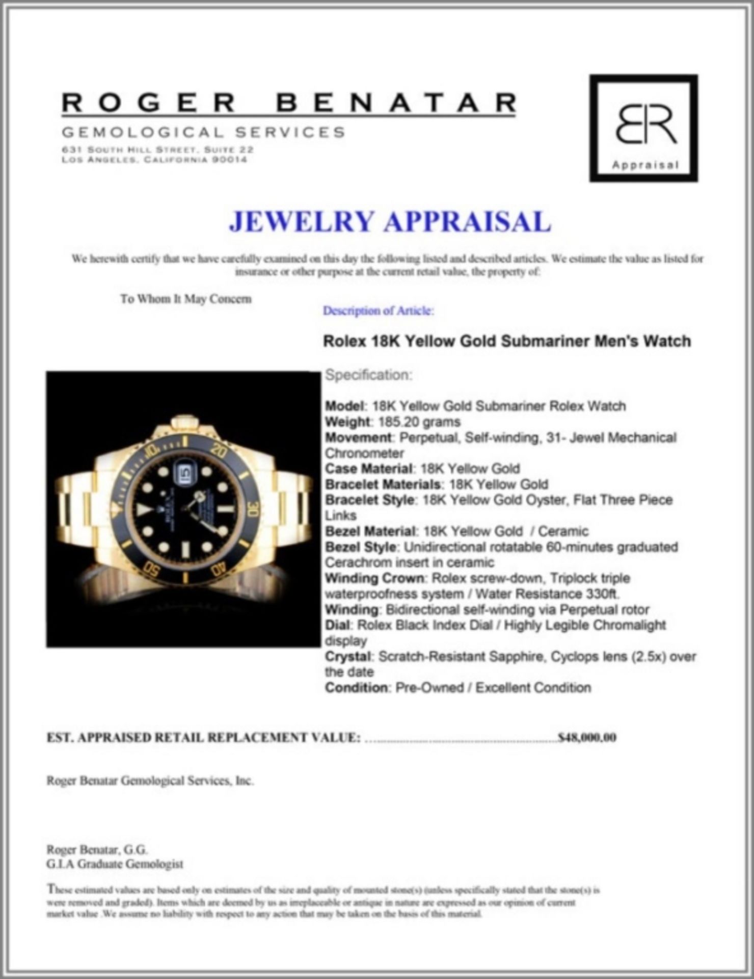 Rolex 18K YG Submariner Men's Watch - Image 5 of 6
