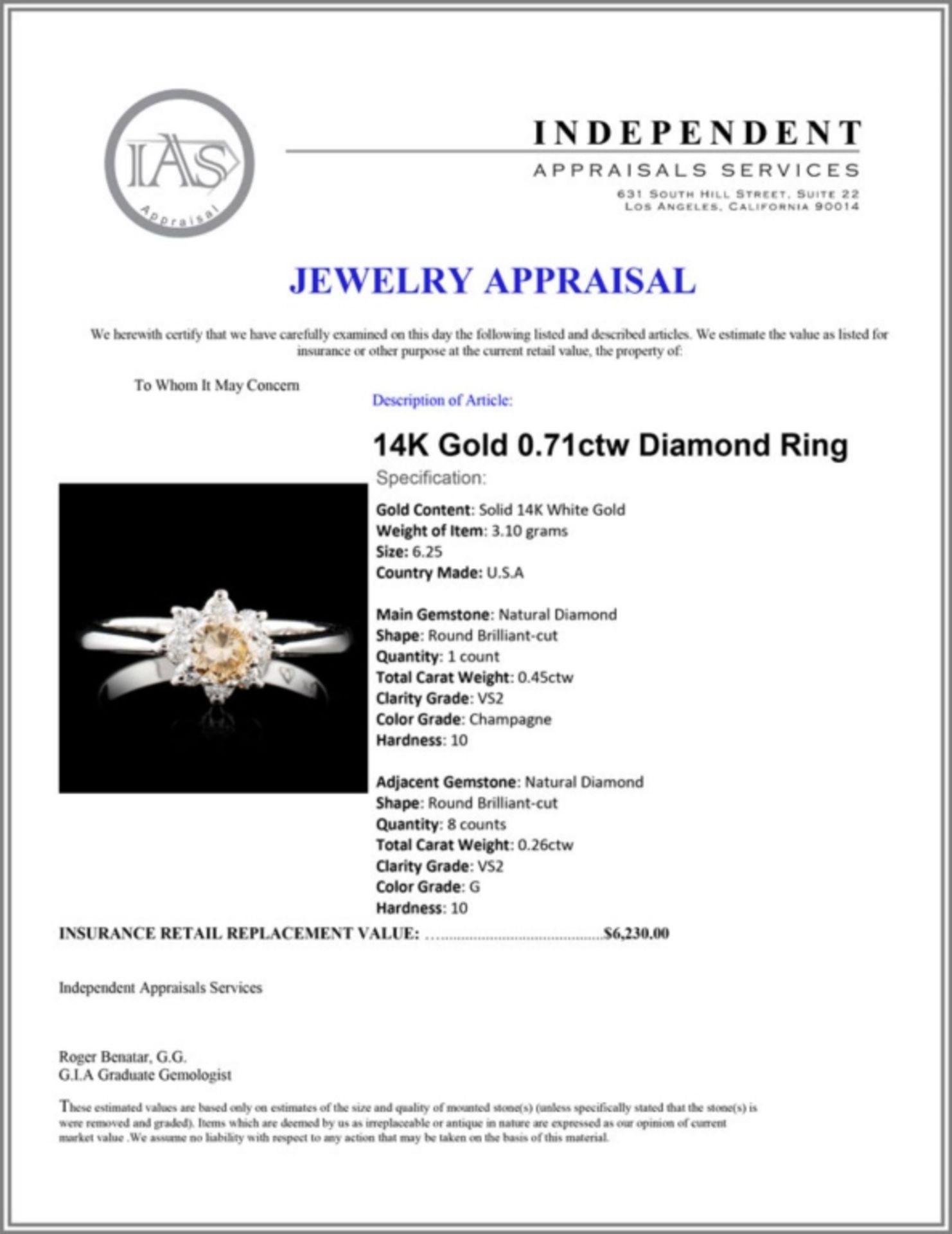 14K Gold 0.71ctw Diamond Ring - Image 5 of 5