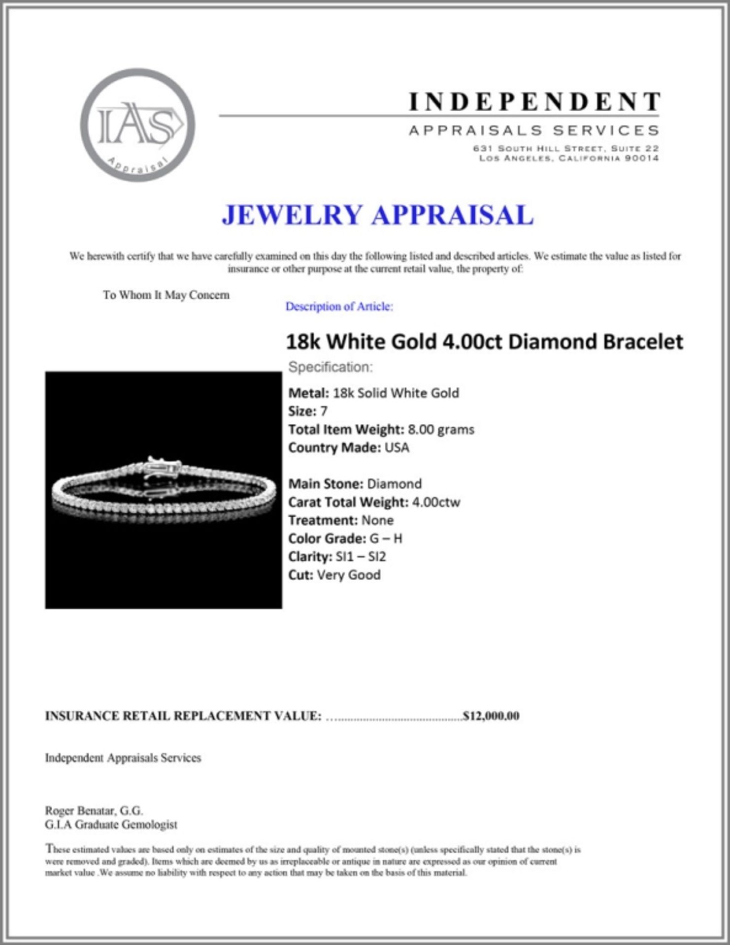 18k White Gold 4.00ct Diamond Bracelet - Image 3 of 3