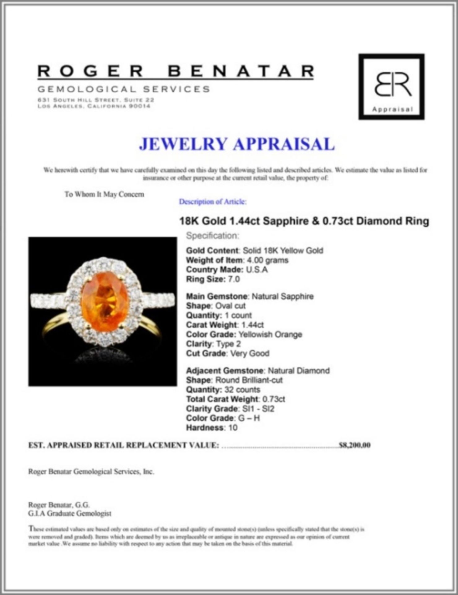 18K Gold 1.44ct Sapphire & 0.73ct Diamond Ring - Image 4 of 4