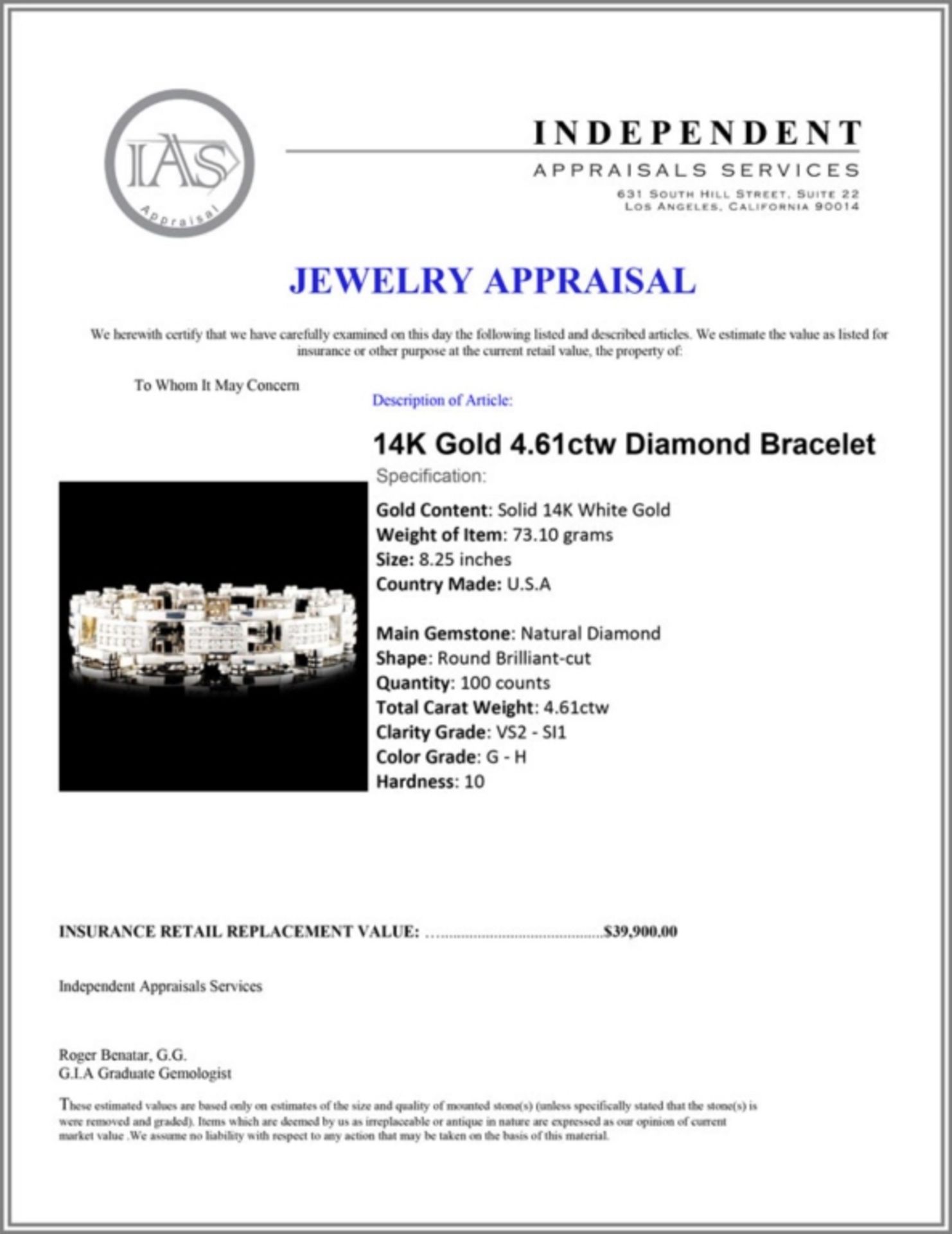 14K Gold 4.61ctw Diamond Bracelet - Image 4 of 4