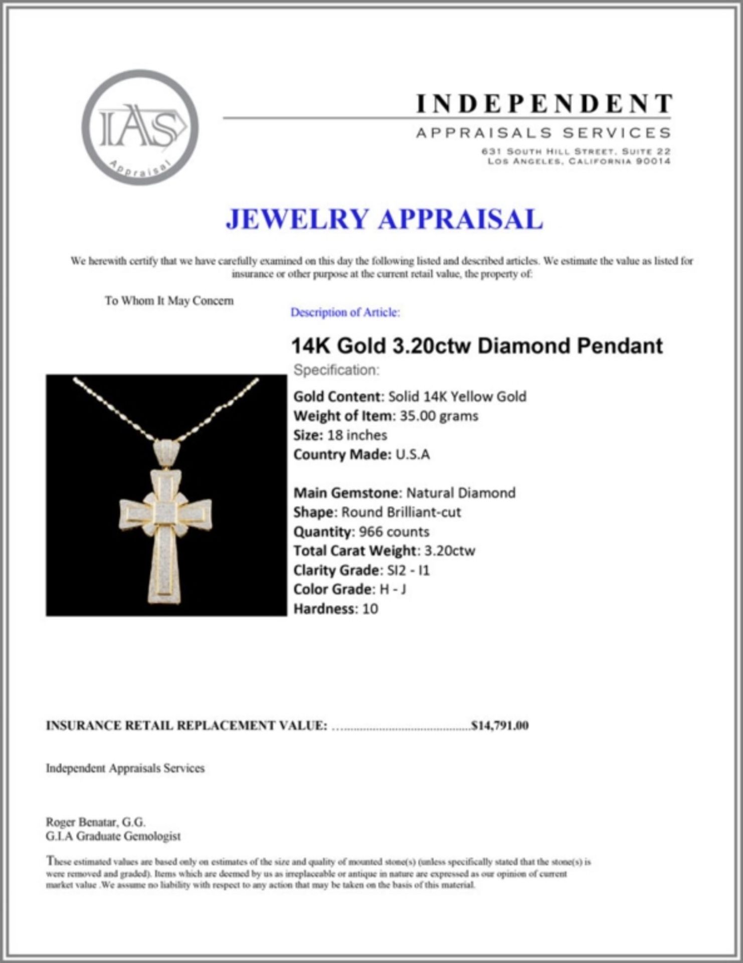 14K Gold 3.20ctw Diamond Pendant - Image 4 of 4