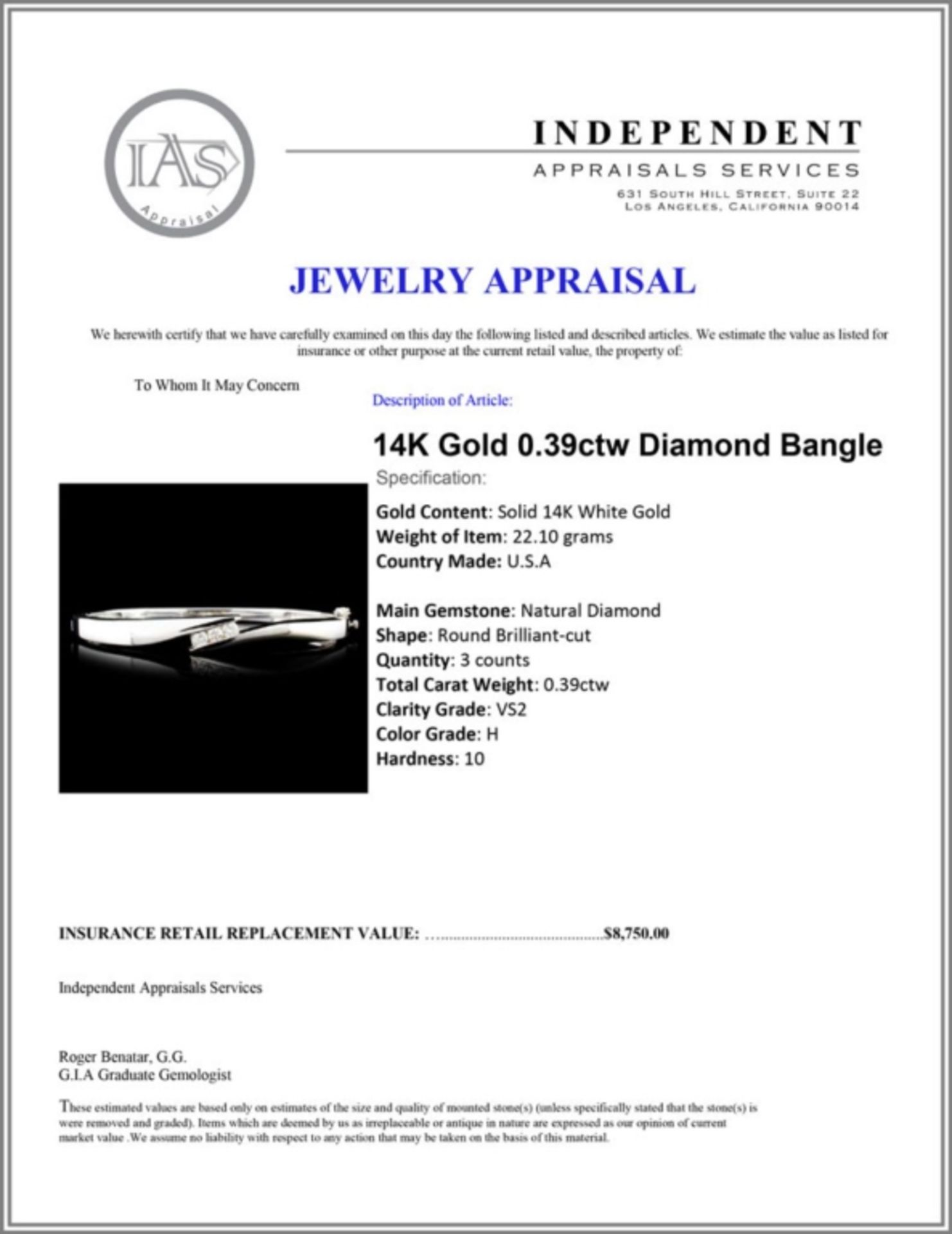 14K Gold 0.39ctw Diamond Bangle - Image 4 of 4