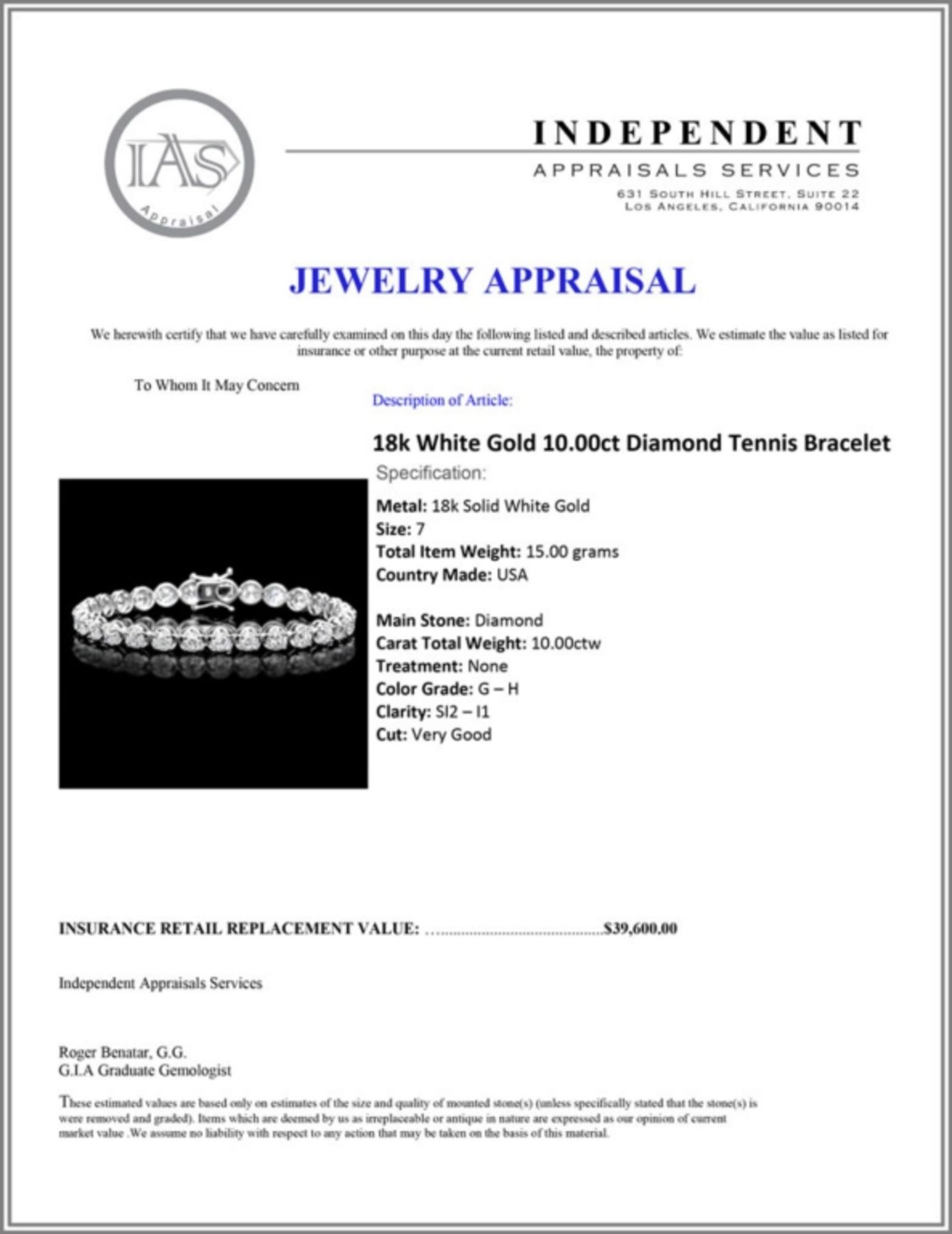 ^18k White Gold 10.00ct Diamond Tennis Bracelet - Image 3 of 3