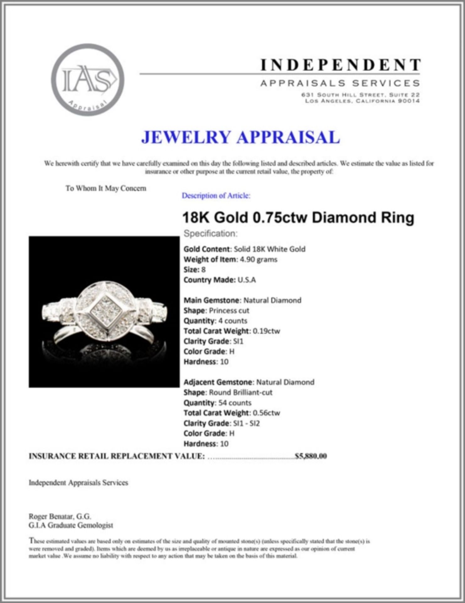 18K Gold 0.75ctw Diamond Ring - Image 5 of 5
