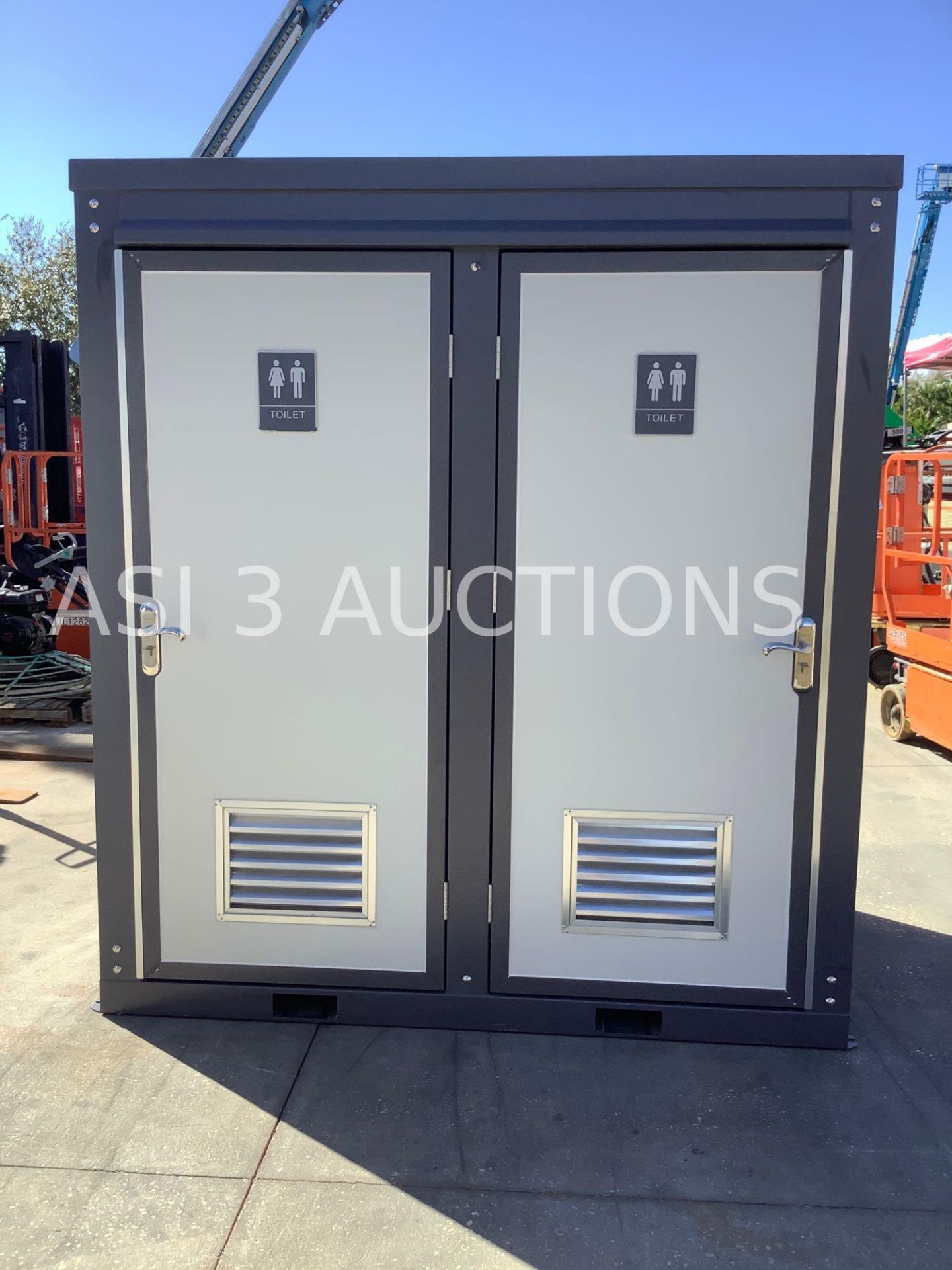 UNUSED PORTABLE MALE/FEMALE TOILETS, EXTERIOR PLUMBING CONNECTIONS, 110V/220V, EXHAUST FAN, LIGHTS