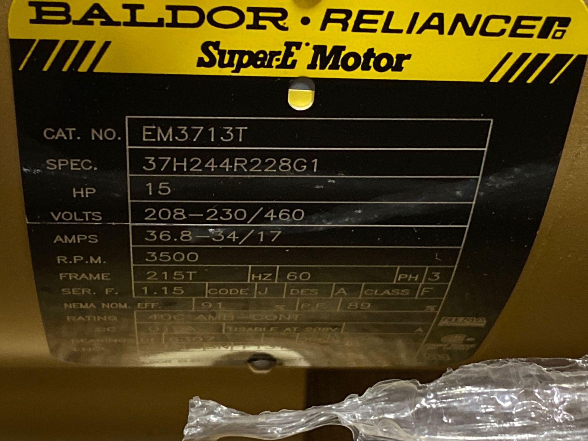 UNUSED BALDOR RELIANCE SUPER E 15 HP MOTOR - Image 2 of 2