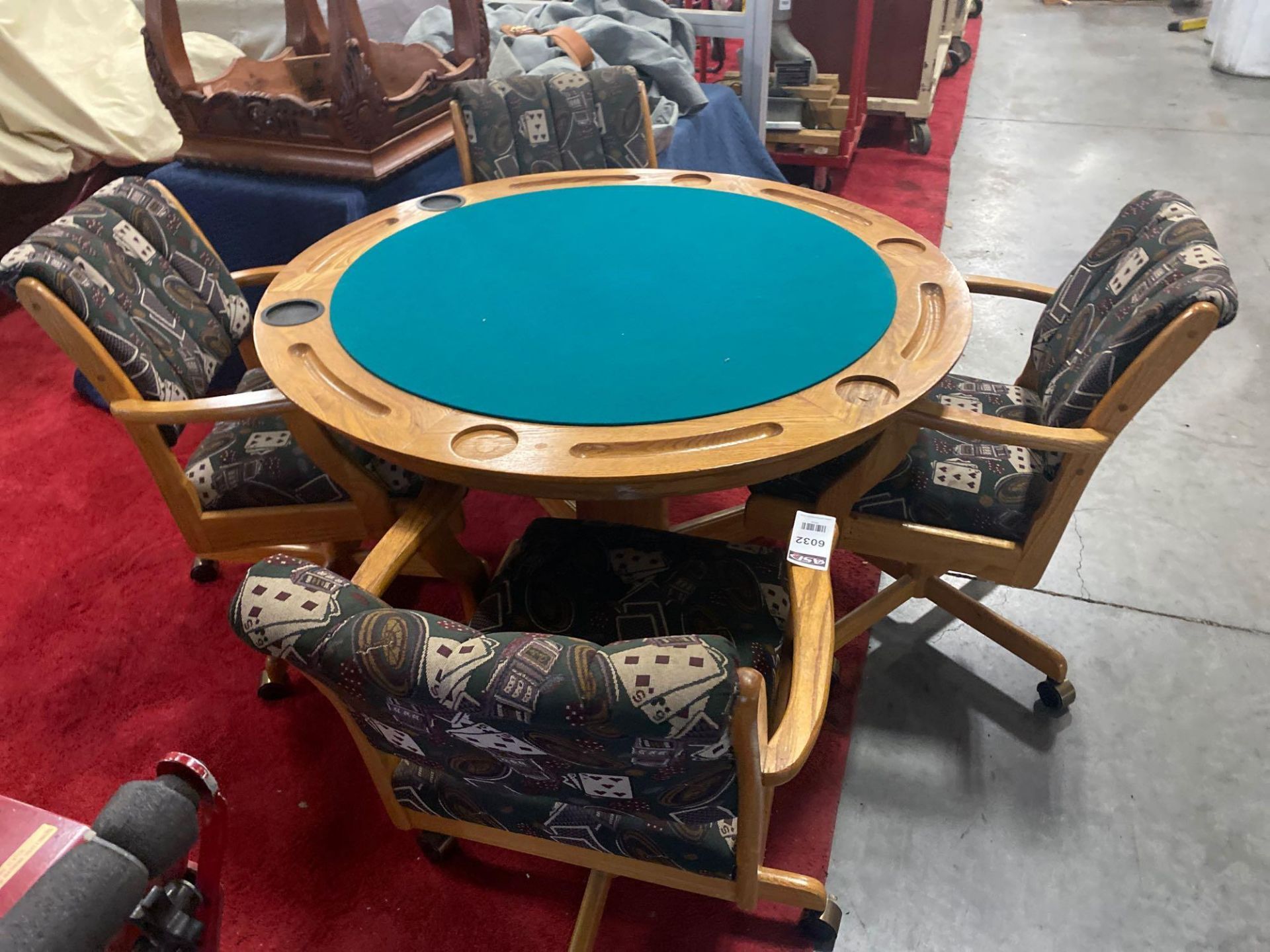 OAK WOOD POKER TABLE WITH REVERSIBLE TABLE TOP, 4 ROLLING CHAIRS ALSO INCLUDED - Image 3 of 8