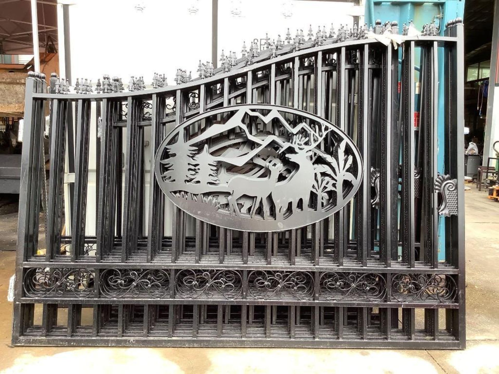 SET OF UNUSED GREAT BEAR 20FT BI PARTING WROUGHT IRON GATES, 10FT EACH PIECE (20' TOTAL WIDTH). 2 PI