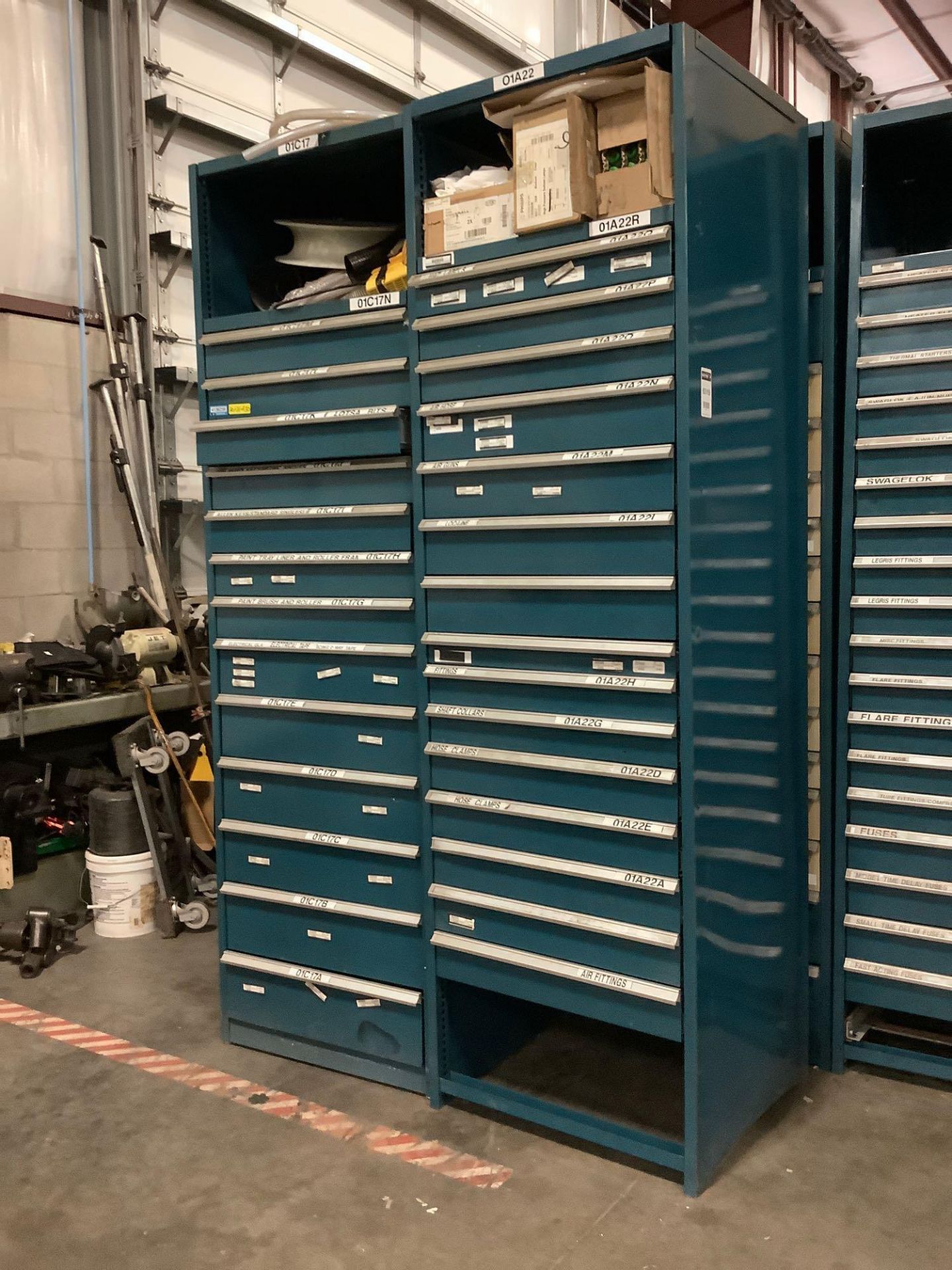 SET OF TWO INDUSTRIAL PARTS CABINETS WITH SOME CONTENTS, EACH CABINET APPROX 8 FT TALL X 2.4 FT WIDE - Image 2 of 27