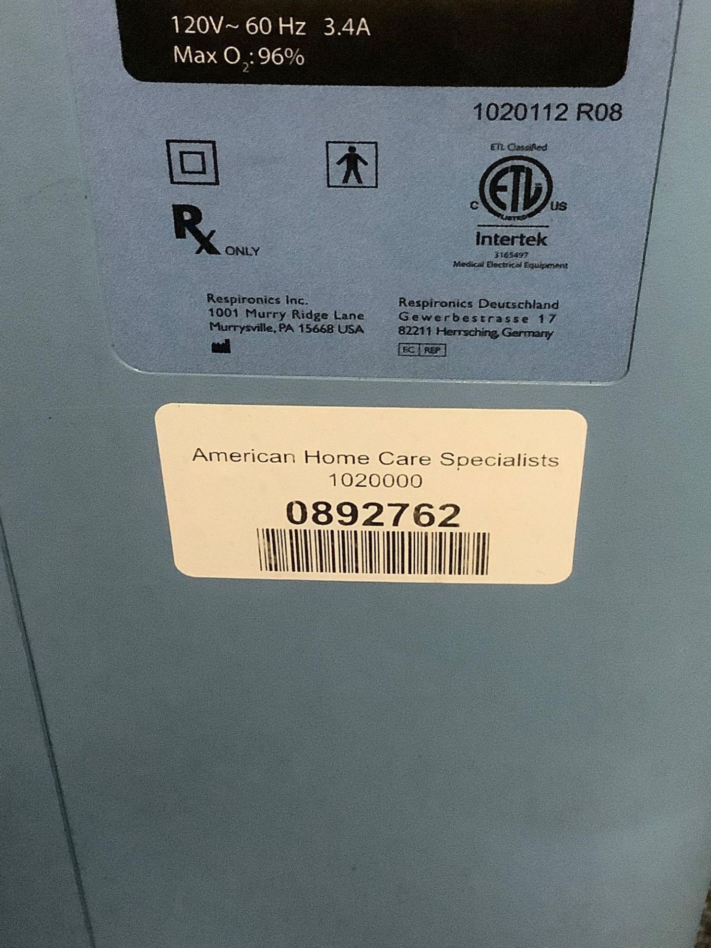 RESPIRONICS EVERFLO I OPI OXYGEN CONCENTRATOR, APPROX 120VOLTS, APPROX MAX O2 96%, NEW HOSE INCLUDED - Image 5 of 6