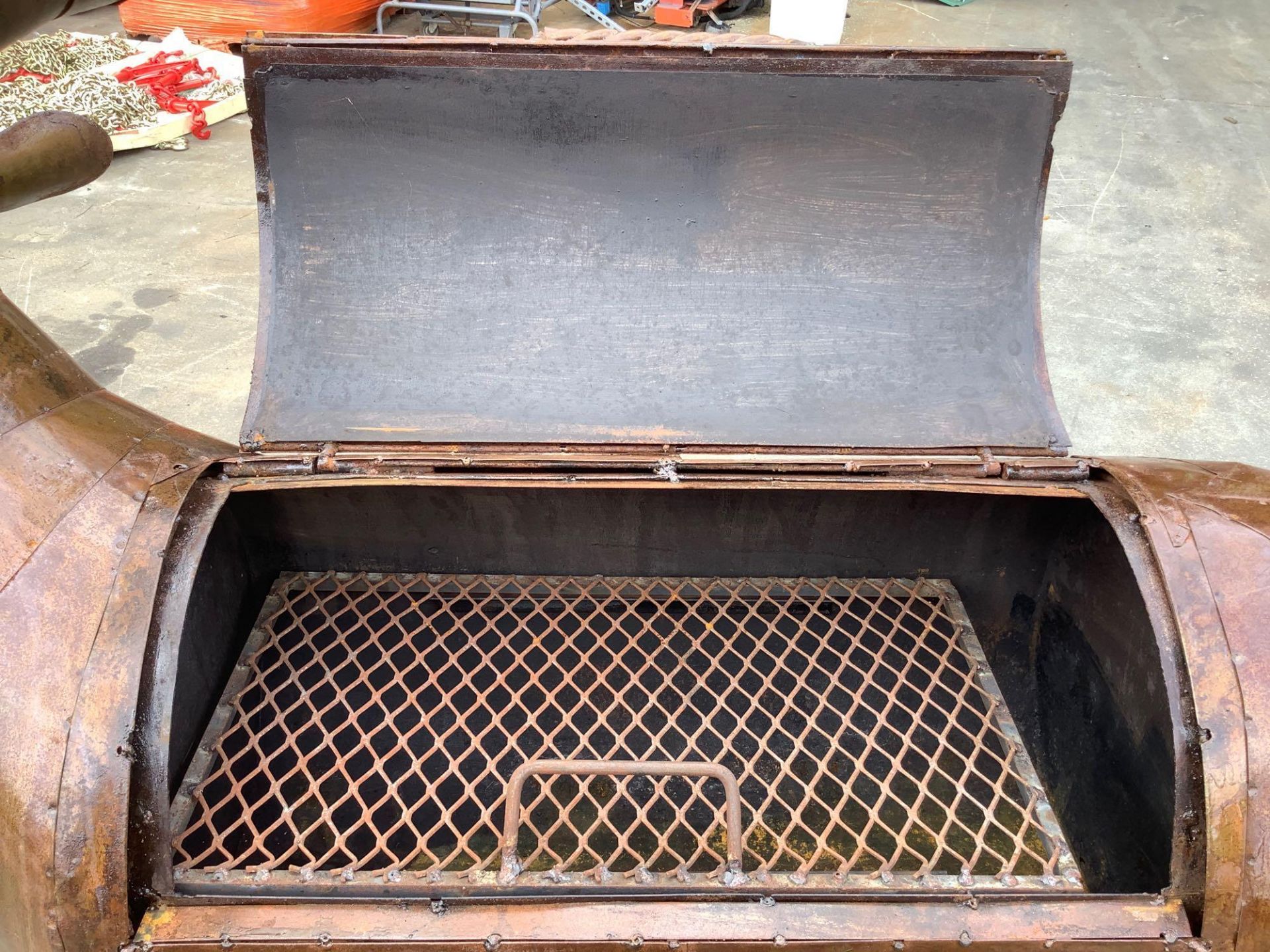 UNUSED LARGE METAL BULL CHARCOAL GRILL, APPROX 79IN LONG - Image 8 of 9