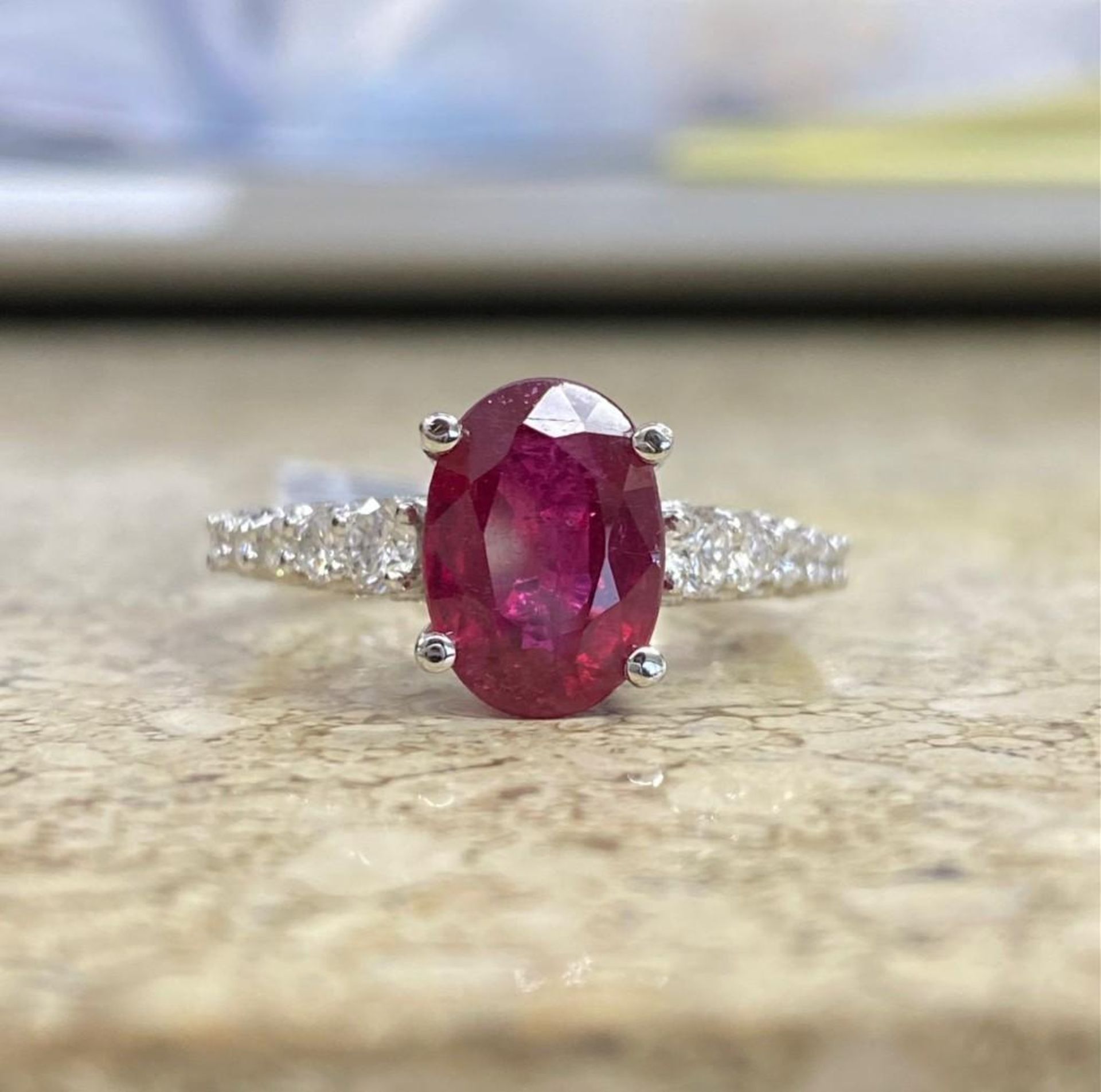 CLARITY ENHANCED RUBY AND DIAMOND RING. APPROXIMATELY 3.20CT RUBY. APPROXIMATELY .63CT NIC - Image 2 of 3