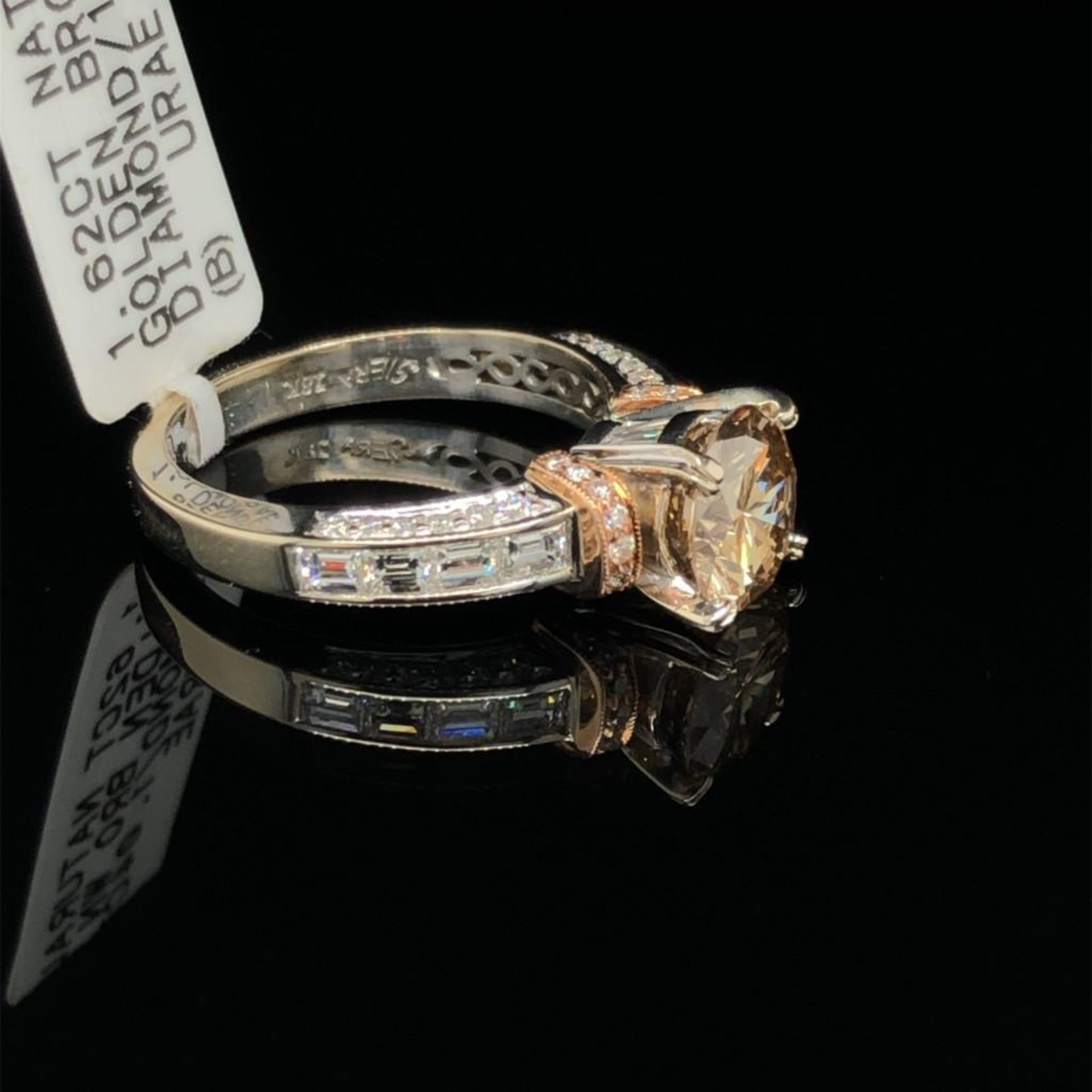 2.66CT TW NATURAL GOLDEN BROWN DIAMOND AND WHITE DIAMOND RING. 18K WHITE GOLD. CENTER STONE WEIGHS A - Image 2 of 3