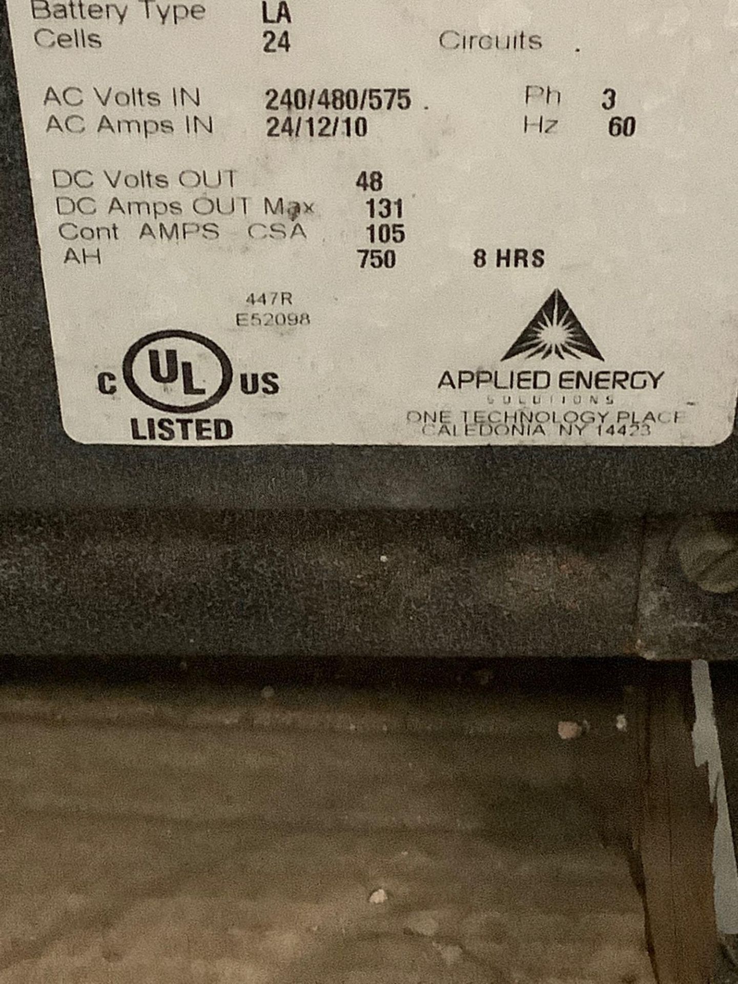 WORKHORSE SERIES III INDUSTRIAL BATTERY CHARGER MODEL 24Y0750X9DS, PHASE 3, APPROX DC VOLTS OUT 48, - Image 5 of 5