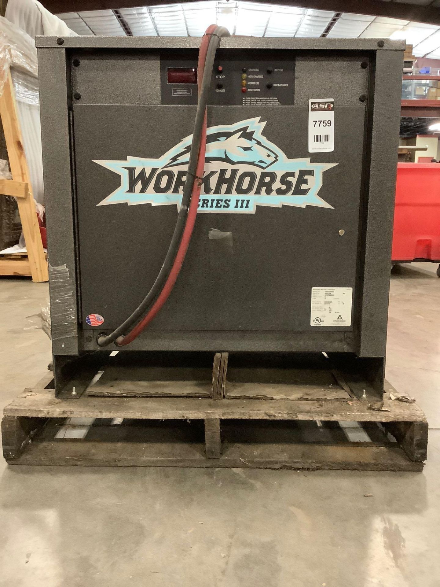 WORKHORSE SERIES III INDUSTRIAL BATTERY CHARGER MODEL 24Y0750X9DS, PHASE 3, APPROX DC VOLTS OUT 48, - Image 2 of 5