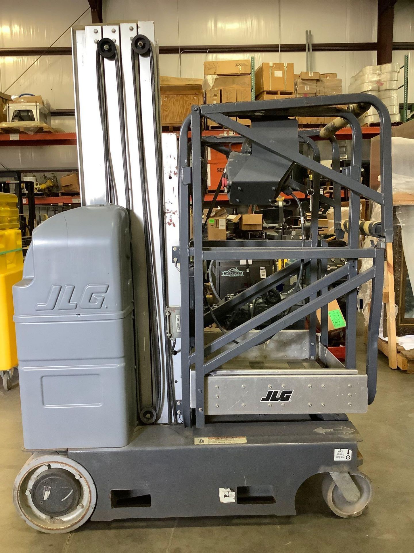 JLG MANLIFT WITH EXTENSION PLATFORM MODEL 20MVL, ELECTRIC, APPROX MAX PLATFORM HEIGHT 19FT,