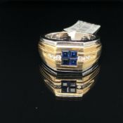 MANS SAPPHIRE AND DIAMOND RING. 14K GOLD. APPROXIMATELY .90CT SAPPHIRE AND .17CT DIAMONDS. WEIGHS A
