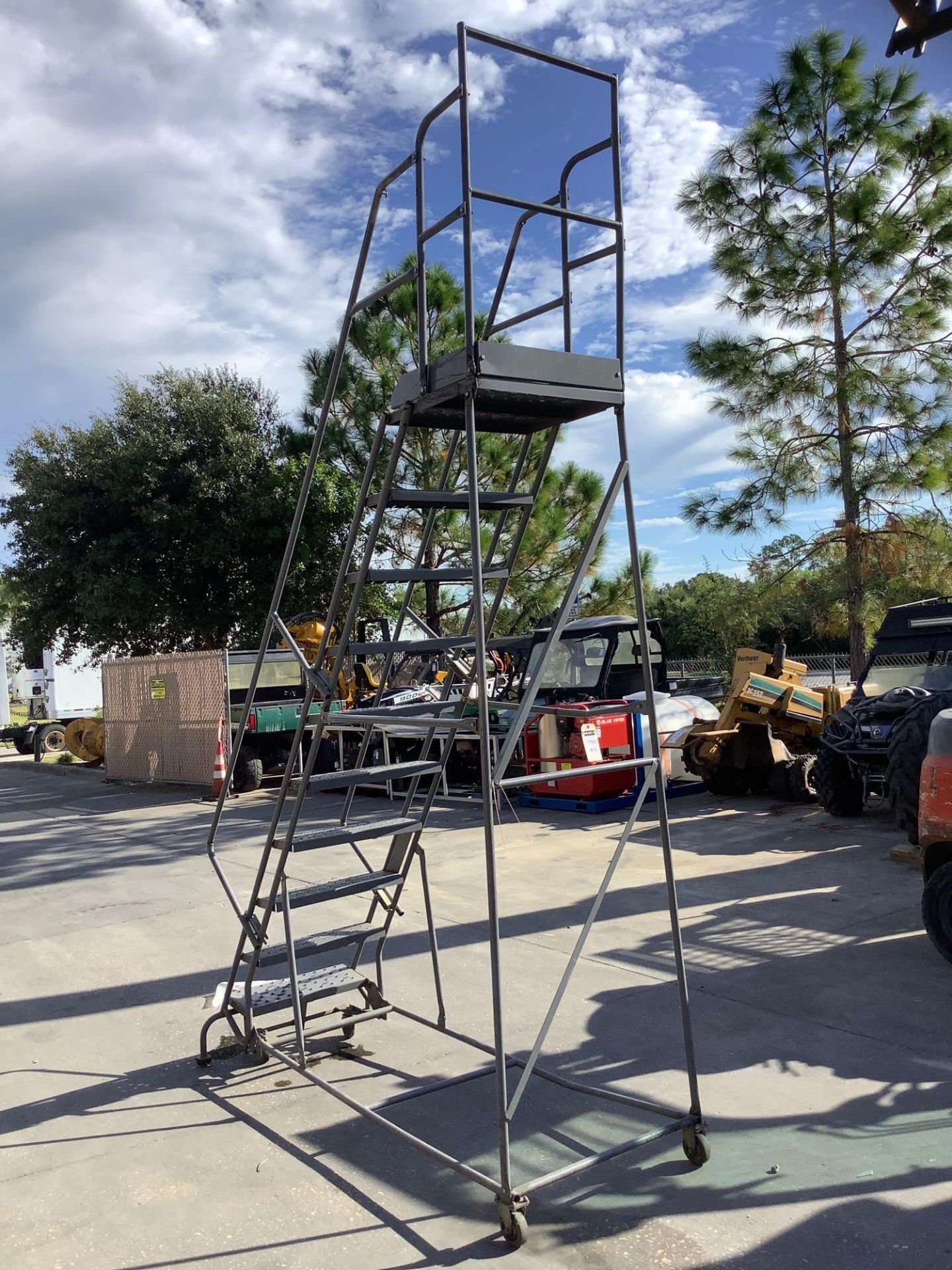 TRI ARC LADDER ON WHEELS, APPROX 11FT.9in TALL x 33 in WIDE x 83in DEEP - Image 4 of 6