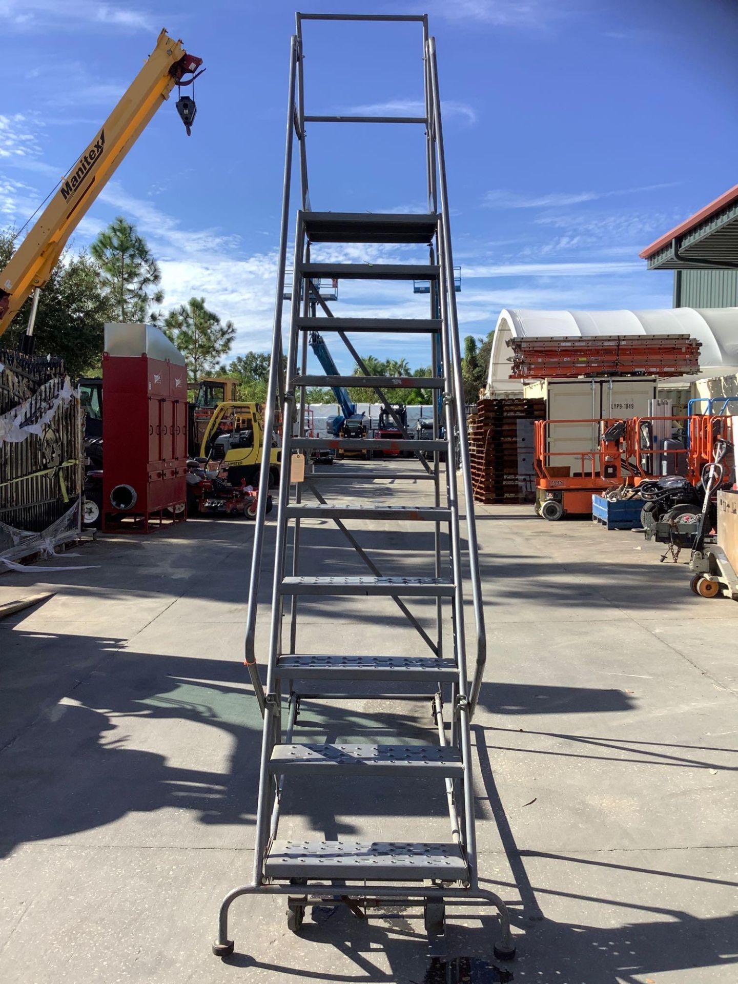 TRI ARC LADDER ON WHEELS, APPROX 11FT.9in TALL x 33 in WIDE x 83in DEEP - Image 2 of 6