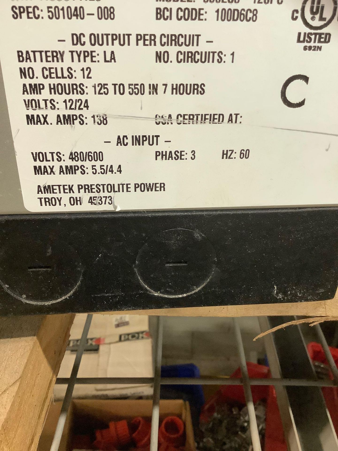 AMETEK PRESTOLITE POWER ECLIPSE II PLUS BATTERY CHARGER MODEL 550EC3- 12SPC, PHASE 3, APPROX OUTPUT - Image 7 of 7