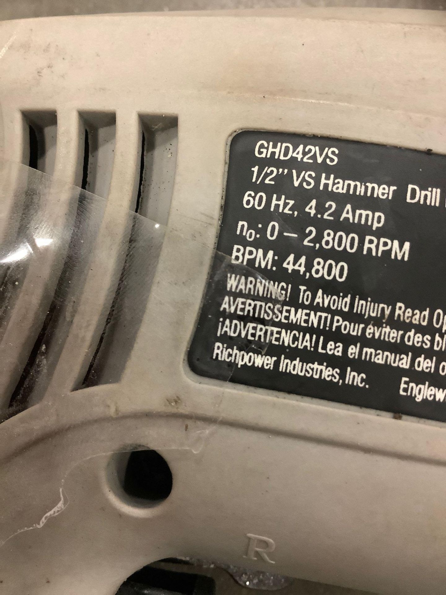 GENESIS 1/2” VS HAMMER DRILL MODEL GHD42VS, APPROX 44,800 BPM - Image 5 of 5