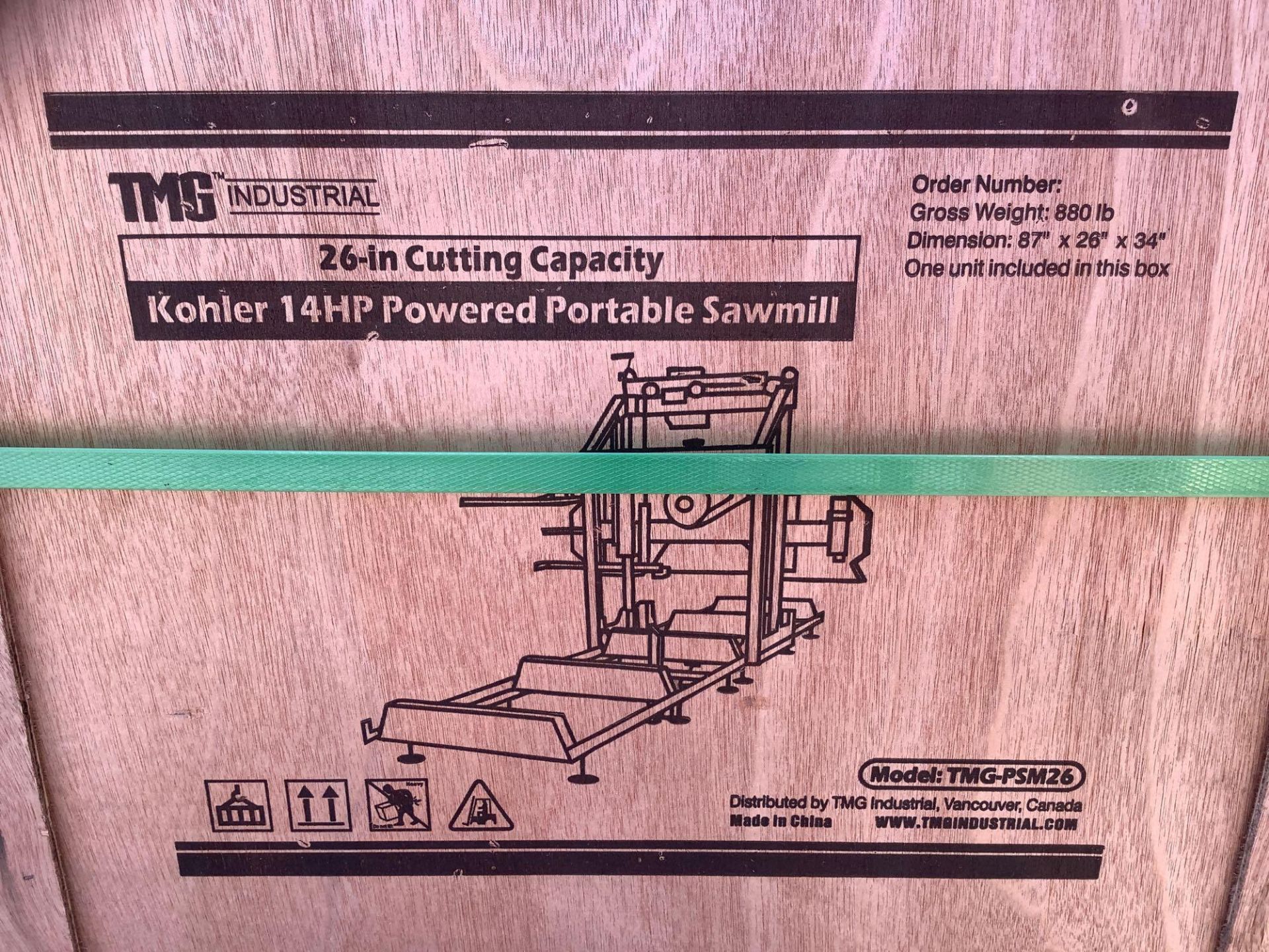 NEW KOHLER 14HP POWERED PORTABLE SAWMILL MODEL TMG-PSM26, APPROX 26in CUTTING CAPACITY - Image 6 of 6