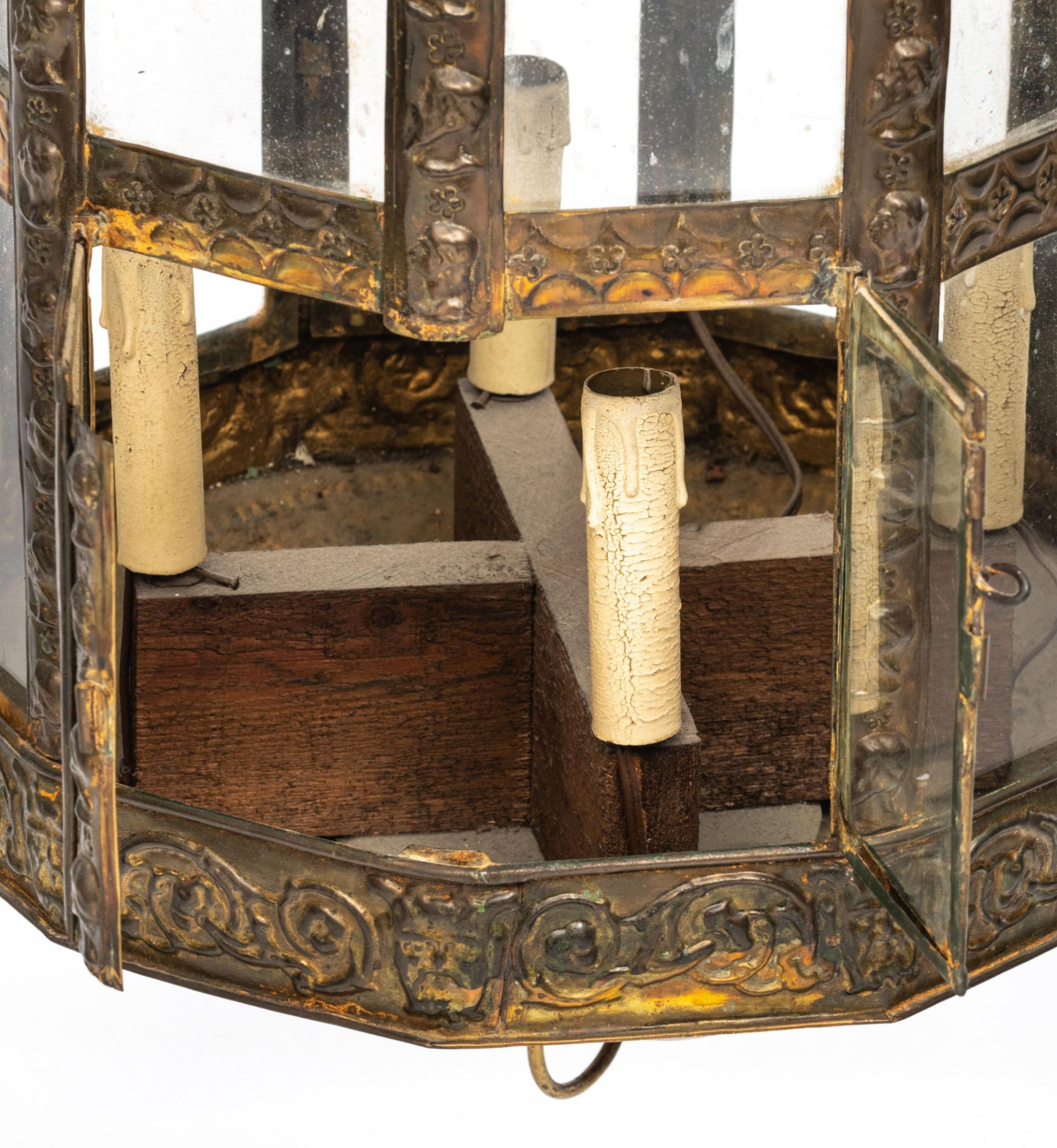 A Low-Countries brass lantern in a 17thC manner (possibly of the period or 19thC), H all-in 88 cm, , - Image 5 of 9