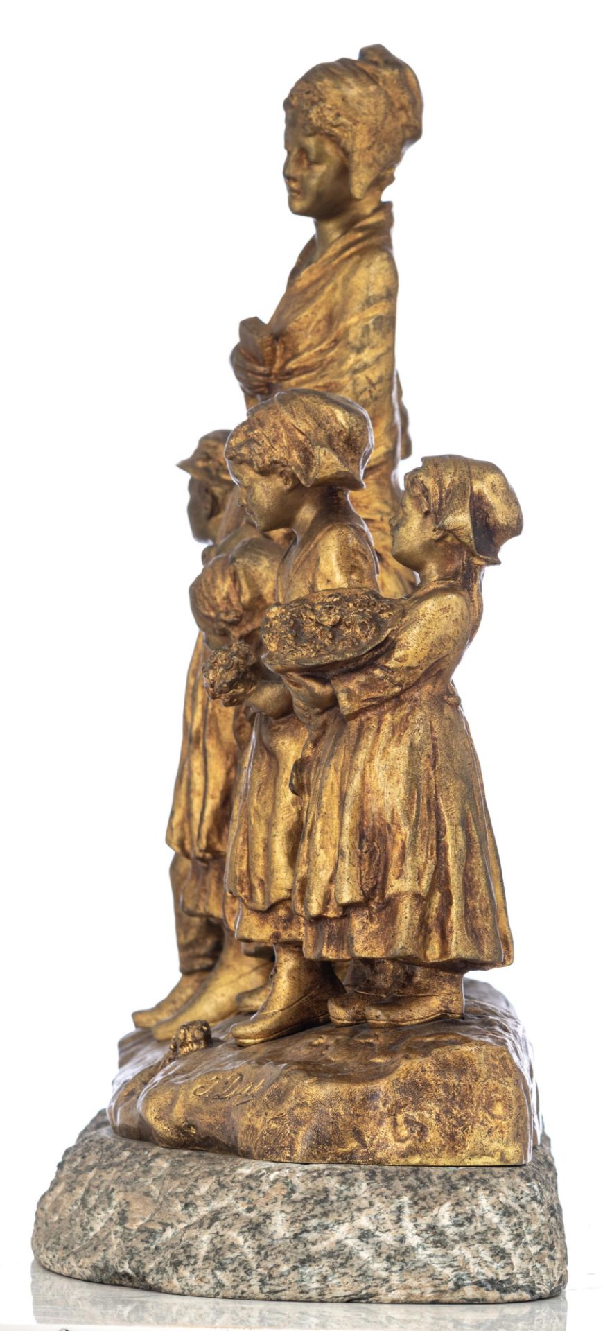 D'Aste J., 'Fˆte au village', gilt and patinated bronze, on a rough green marble base, H (with base) - Image 2 of 7