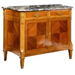 A mahogany and walnut veneered Neoclassical commode, with gilt bronze mounts and a BrŠche d'Alep mar