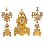 A Renaissance Revival three-piece gilt bronze garniture clock, the dial marked Gall‚s … Toulouse, th